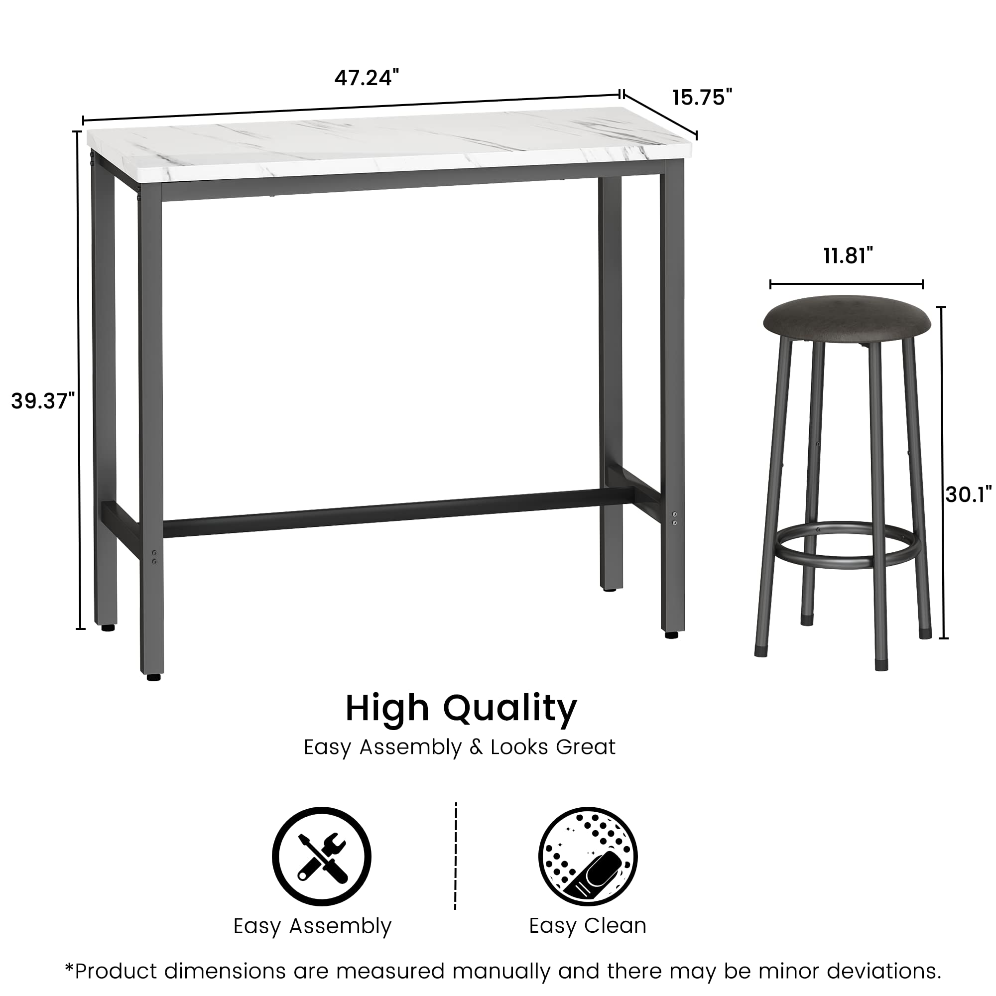 MIERES 3-Piece Counter Height Bar Table Set with 2 Round Stools - 47.2