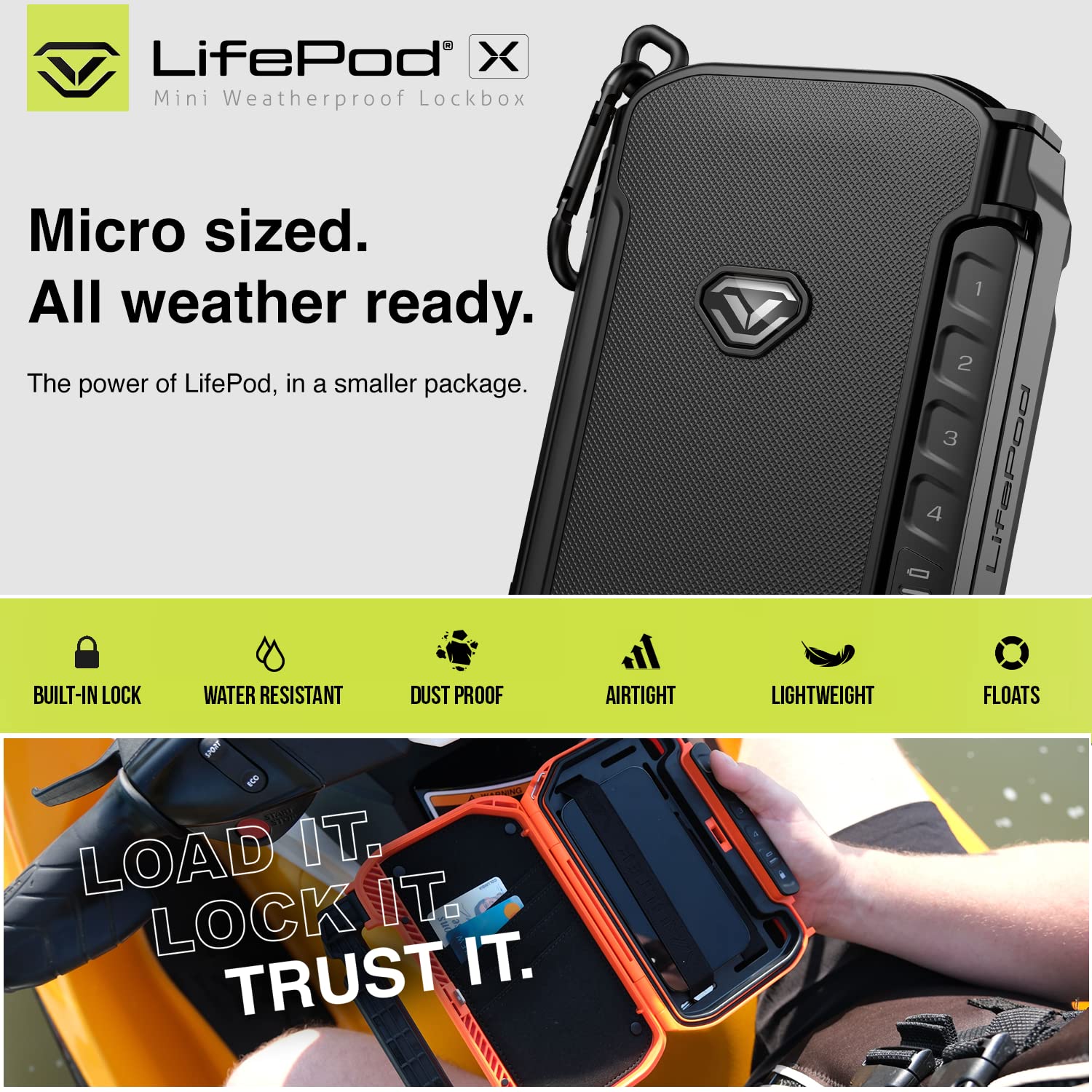 VAULTEK LifePod X Micro Waterproof Electronic Lockbox - Secure Travel Safe with Backlit Keypad | Portable Mini Case for Cash, Jewelry & Valuables | Ideal for Travel, Camping & Home Use (Covert Black)