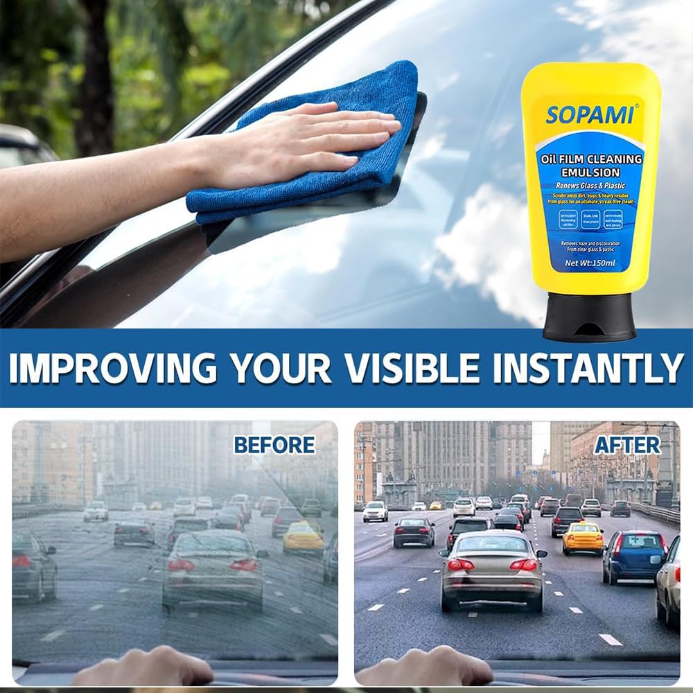 Soapami Oil Film Cleaner - Fast Acting Emulsion Glass Cleaner for Cars & Home, Removes Stubborn Oil Film from Windows, Plastic & Glass Surfaces - Perfect for Auto Detailing & Household Cleaning (1PC)