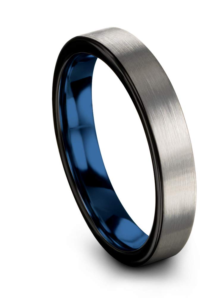 Premium Tungsten Carbide Wedding Band Ring for Men & Women - 4mm Width, Blue/Black/Grey Interior, Flat Cut, Brushed & Polished Finish - Custom Engraving for Anniversary & Engagement - Perfect for Everyday Wear & Special Occasions