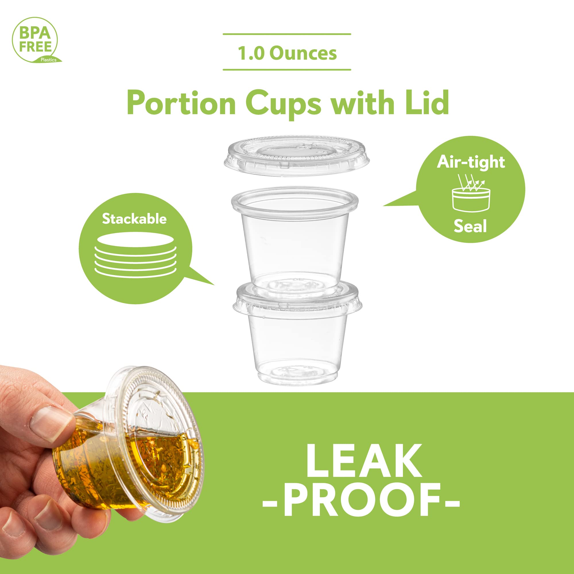 (1 oz - 200 Sets) Clear Disposable Plastic Portion Cups with Lids - Small Mini Containers for Portion Control, Jello Shots, Meal Prep, Sauces & Condiments - Perfect for Parties, Catering, Restaurants & Home Use