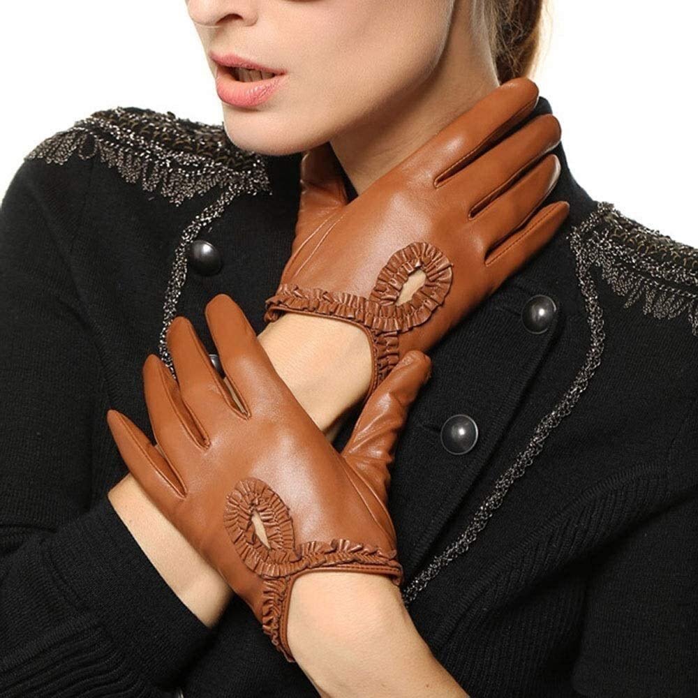 ACCDUER Men's & Women's Sheepskin Leather Gloves - Fashion Touchscreen Warm Gloves for Driving, Spring & Autumn, with Lace Decoration & Bow Design | Perfect for Commuting, Outdoor Activities & Casual Wear
