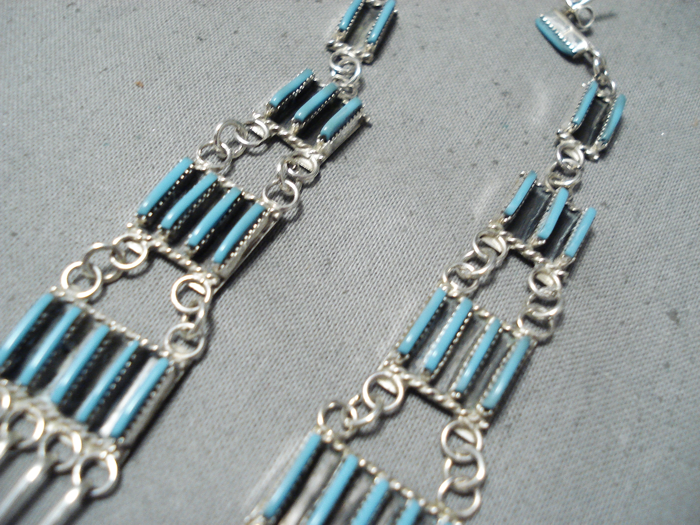 Zuni Needle Turquoise Sterling Silver Chandelier Earrings - Authentic Native American Jewelry for Women, Handcrafted by Ash Laate | Perfect for Boho Fashion, Weddings & Special Occasions