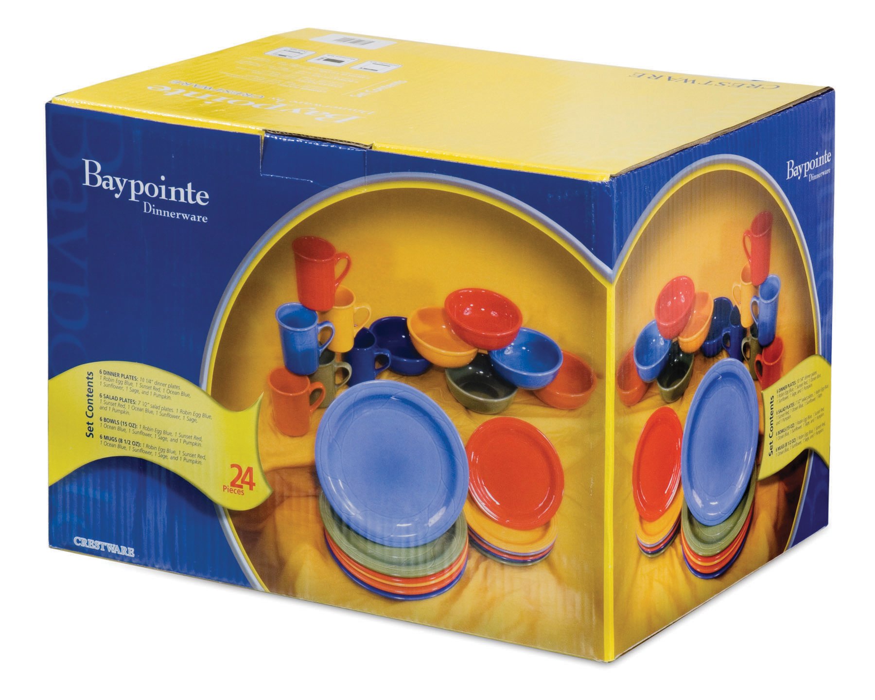 Crestware Bay Pointe 16-Piece Dinnerware Set - 4 Plates, 4 Bowls, 4 Mugs & 4 Saucers, 12.5