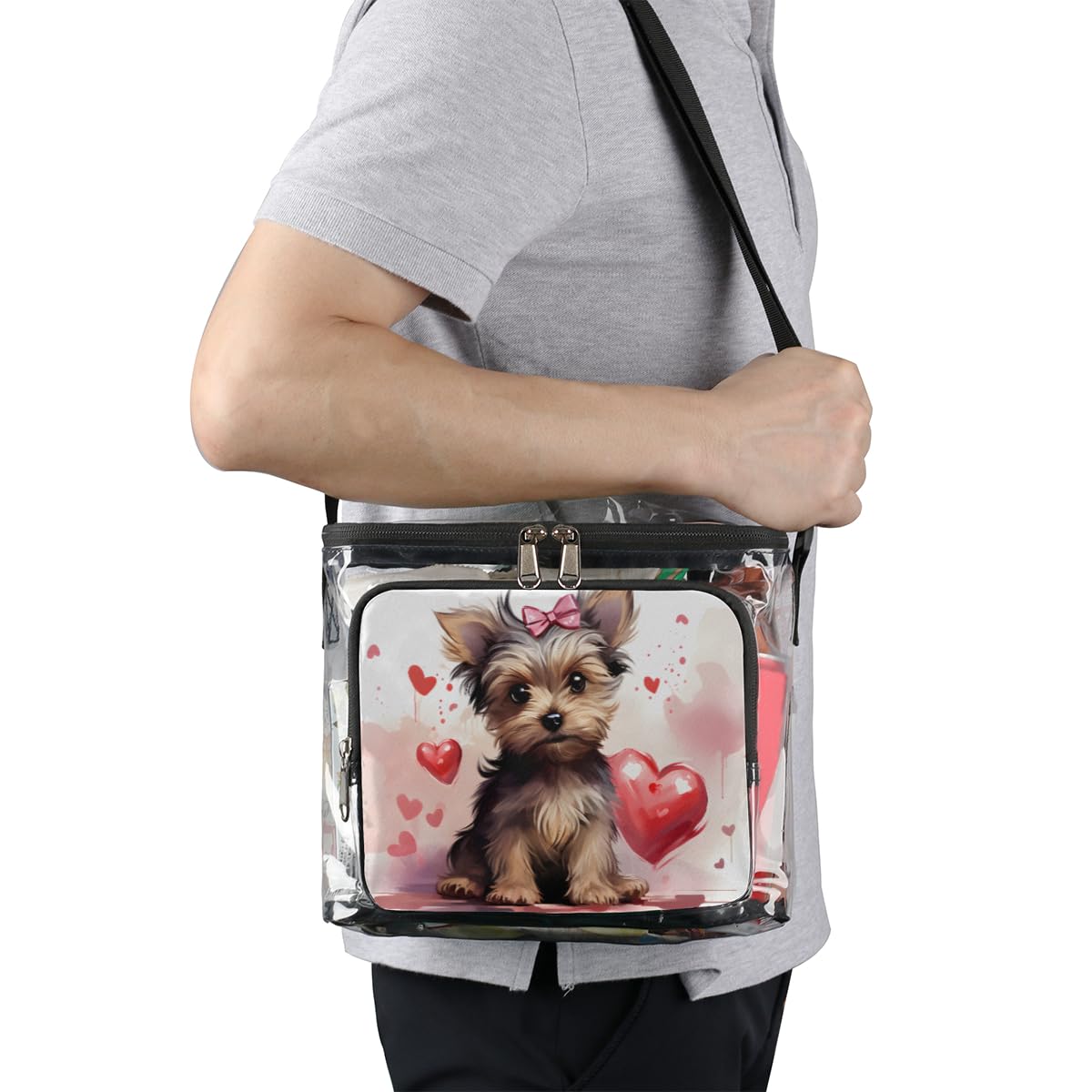 GzLeyigou Clear Transparent Dog Heart Tote Bag with Handles - Crossbody Shoulder Lunch Bag for Outdoor, Travel, Picnic, Concerts & Sports Events (Stadium Approved) - Perfect for Pet Lovers, Beach Days & Festival Essentials
