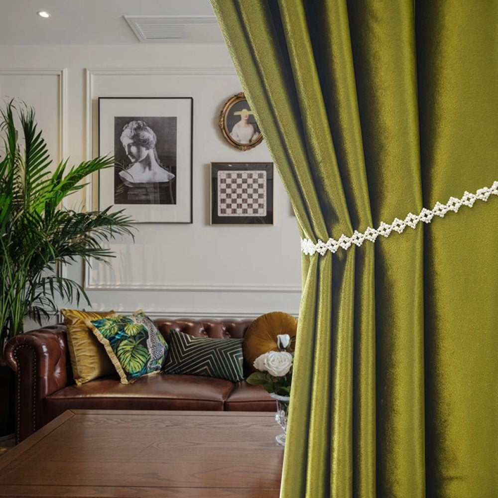 Luxury Italian Velvet Curtains - Olive Green Blackout Drapes for Living Room & Bedroom | Soft Thermal Insulated Window Treatments for Home Decor