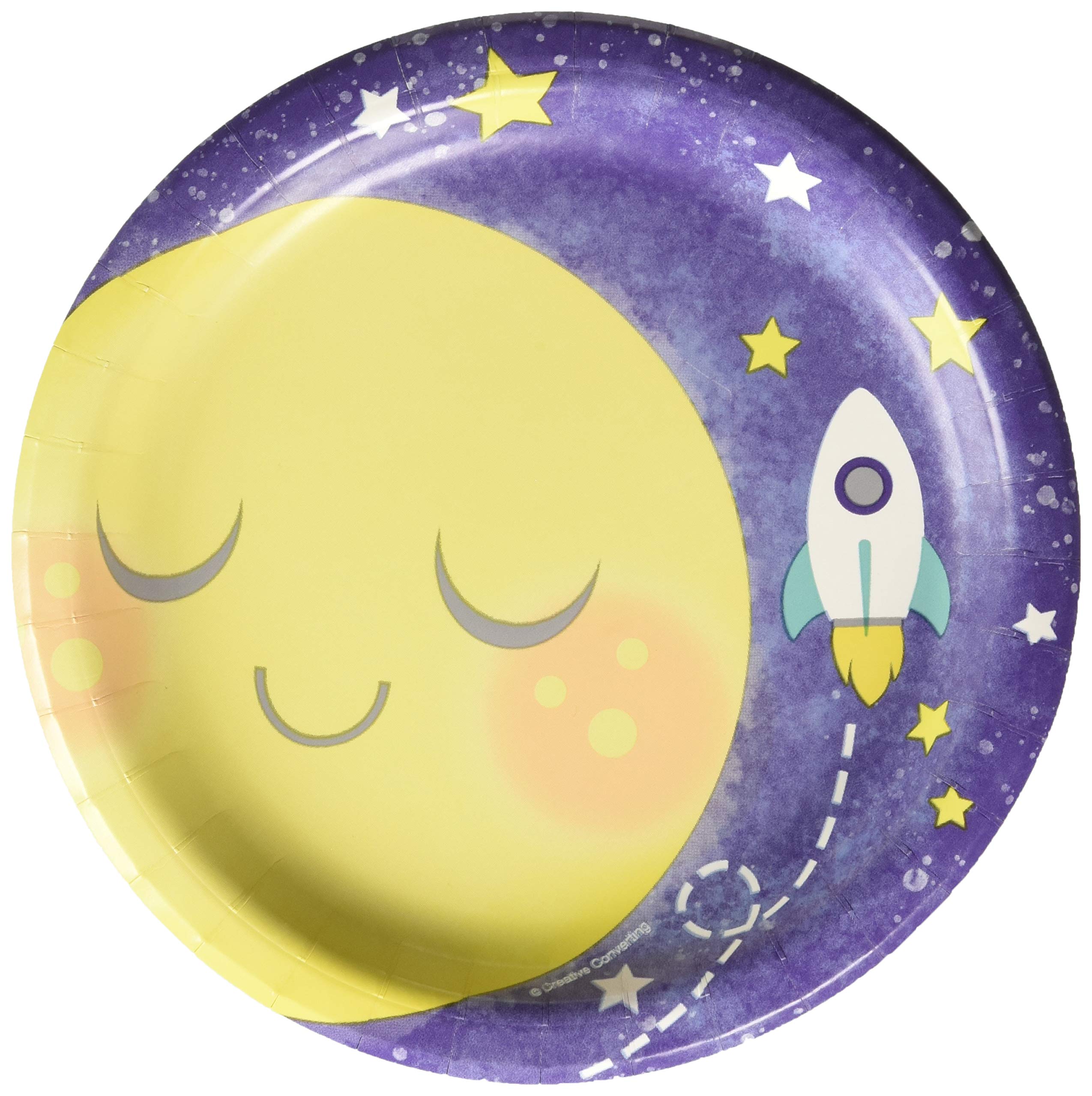 Creative Converting To The Moon & Back Gender Neutral Baby Shower Dessert Plates - 7 Inch Colorful Party Tableware for Baby Showers, Birthdays & Special Celebrations