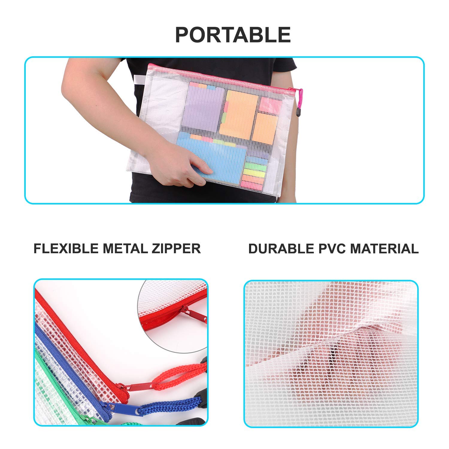 JARLINK 20 Pack Zipper Mesh Pouch & 20 Pack A4 Waterproof File Bags Set - Organize Office Supplies, Cosmetics, Travel Accessories - Perfect for Home, Office, School & Travel Storage Solutions