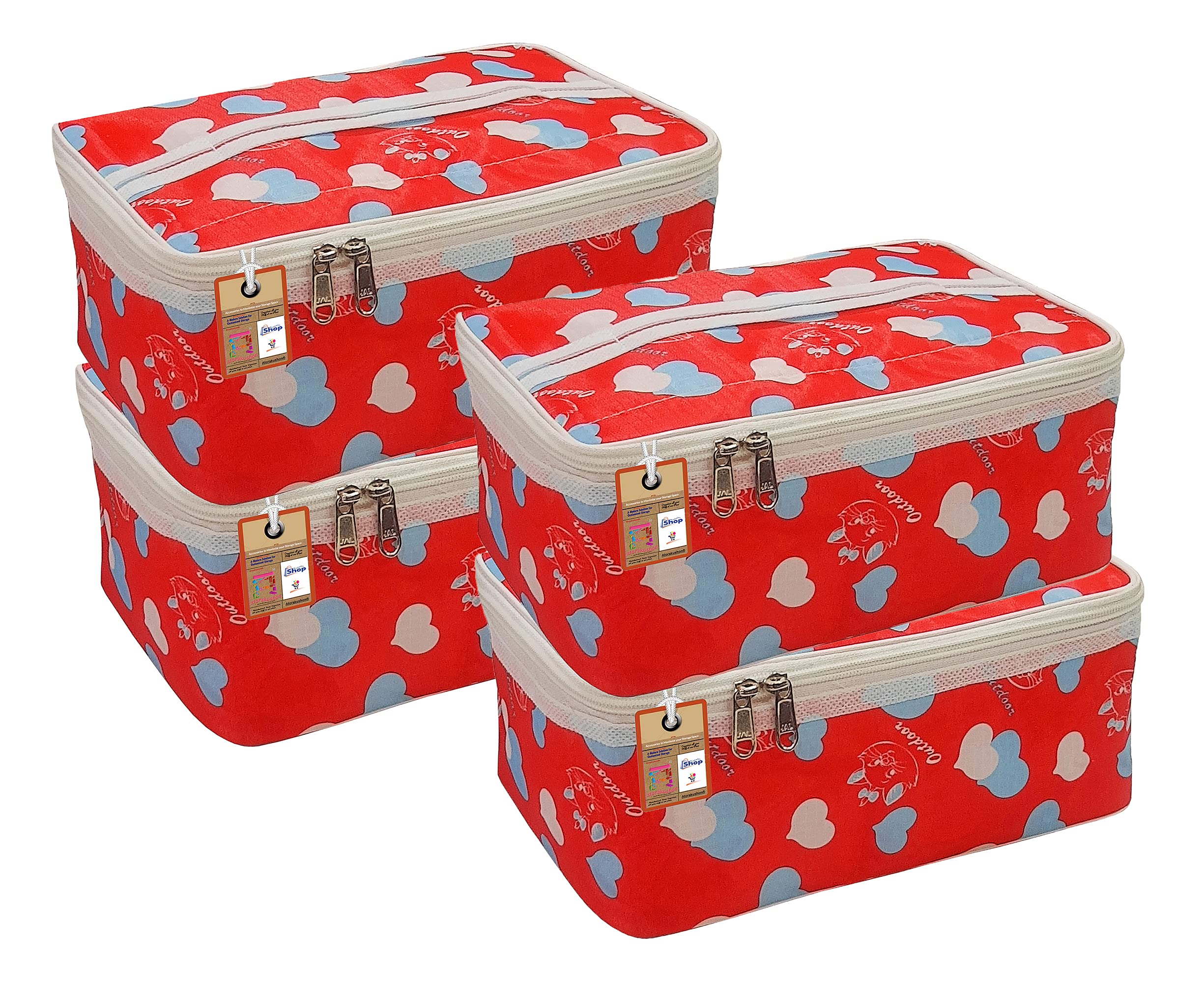 atorakushon® 4-Pack Fabric Makeup Storage Box & Travel Vanity Organizer - Cosmetic Toiletry Bag, Jewelry Pouch, Wardrobe Organizer (Multicolor) - Perfect for Travel, Home & Office Organization