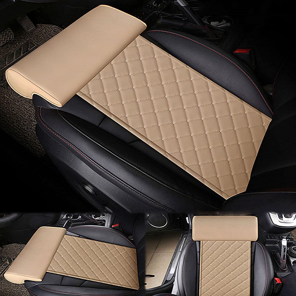 Premium Car Leather Knee Cushion & Thigh Support Pillow - Comfortable Leg Extender for Long Distance Driving - Ideal for Cars, Buses, Trains, Office & Home Use - Beige Color - Reduce Fatigue on Road Trips & Work Commutes