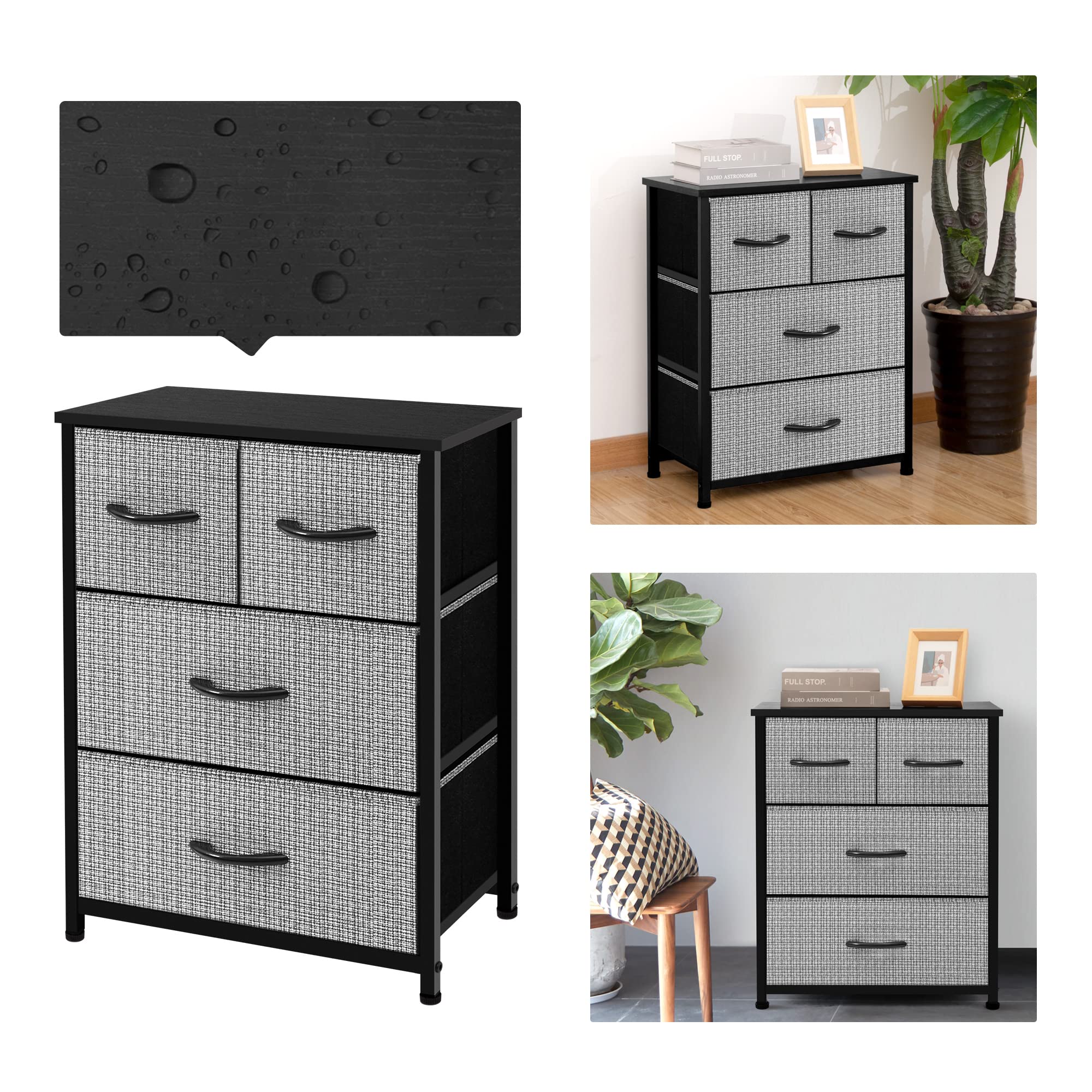 AZL1 Life Concept Dresser Storage Organizer - Large Standing Chest with 4 Removable Fabric Drawers for Bedroom, Office, Entryway, Living Room & Closet - Black and White - Perfect for Home Organization and Space Saving