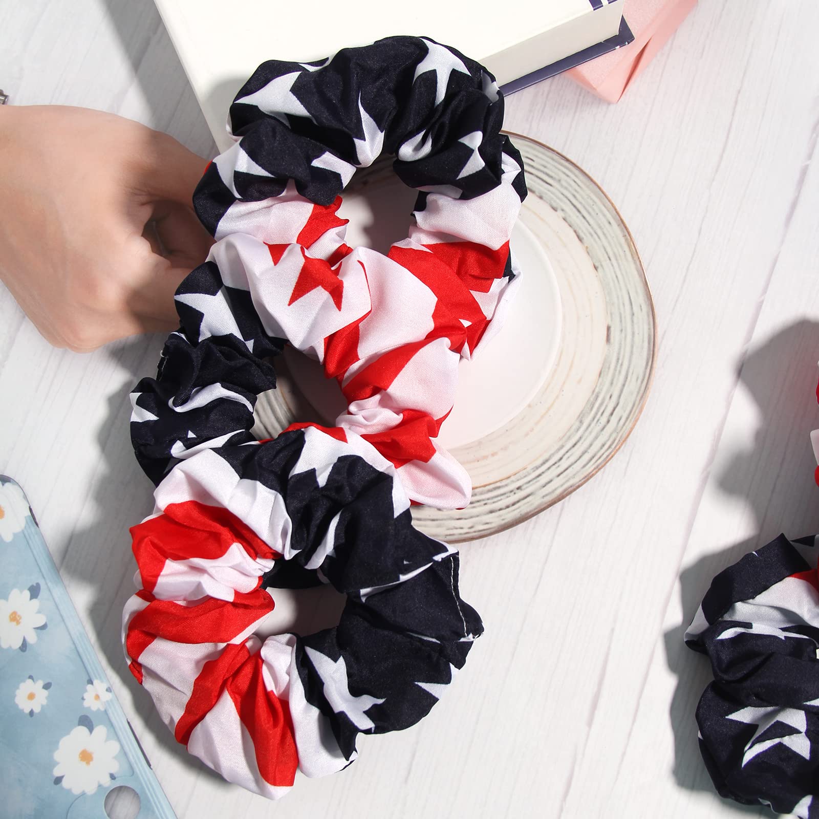 6Pcs Women's Hair Scrunchies - USA Flag & Union Jack Pattern Elastic Hair Ties for Women & Girls - Perfect for Workouts, School, and Patriotic Events