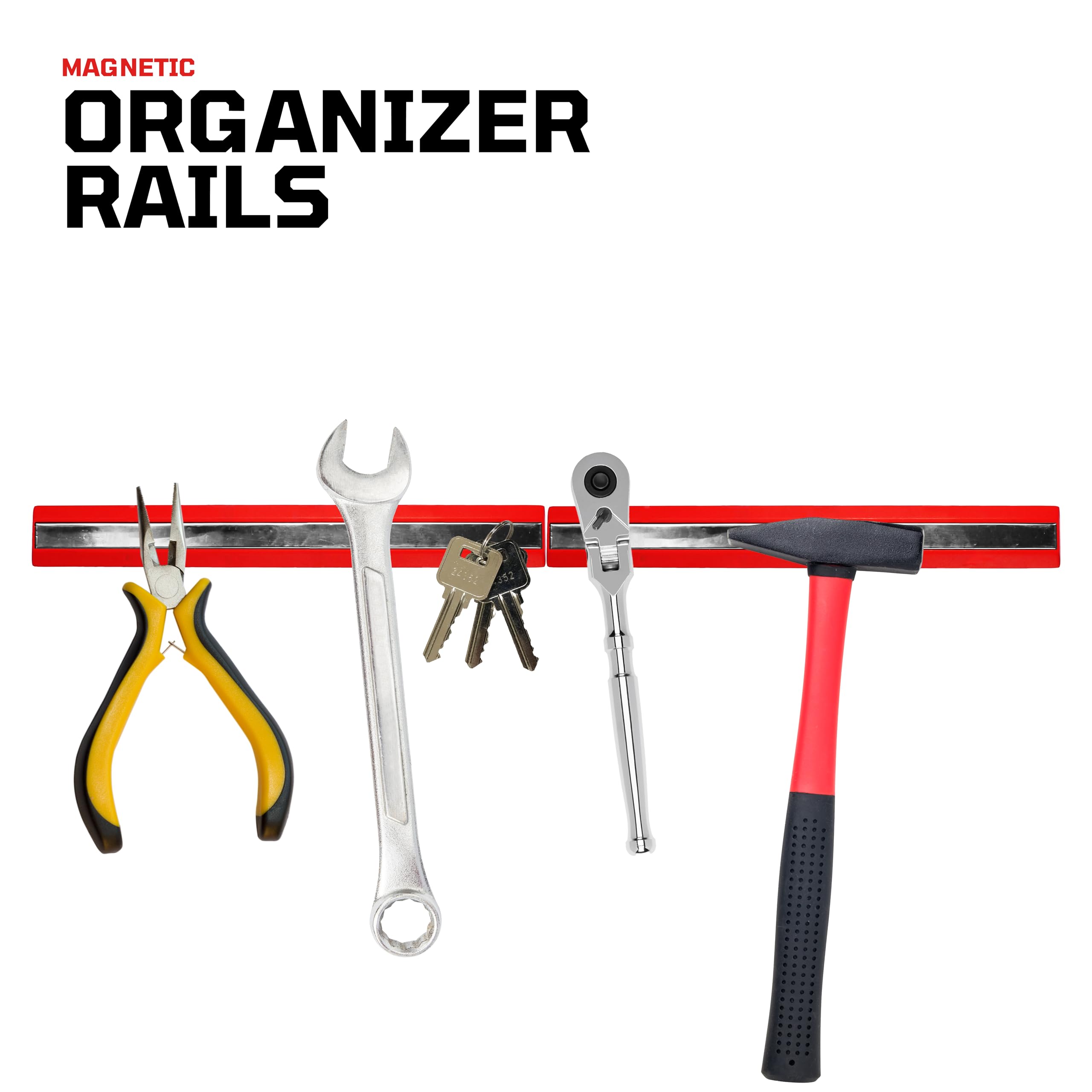 EZRED SR102PK Magnetic Rail Tool Organizer - 2 Pack Heavy Duty Magnetic Tool Holder for Workshop, Garage & DIY Projects | Perfect for Wrenches, Screwdrivers & Metal Tools Storage