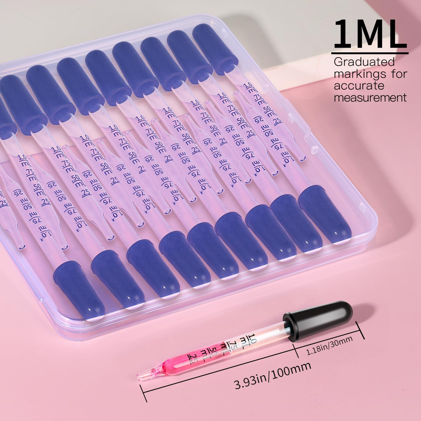 20 Pack 1mL Glass Eye Droppers for Essential Oils, Medicine & Lab Use - Straight Tip Pipette Droppers for Ear Care, Feeding & Scientific Experiments