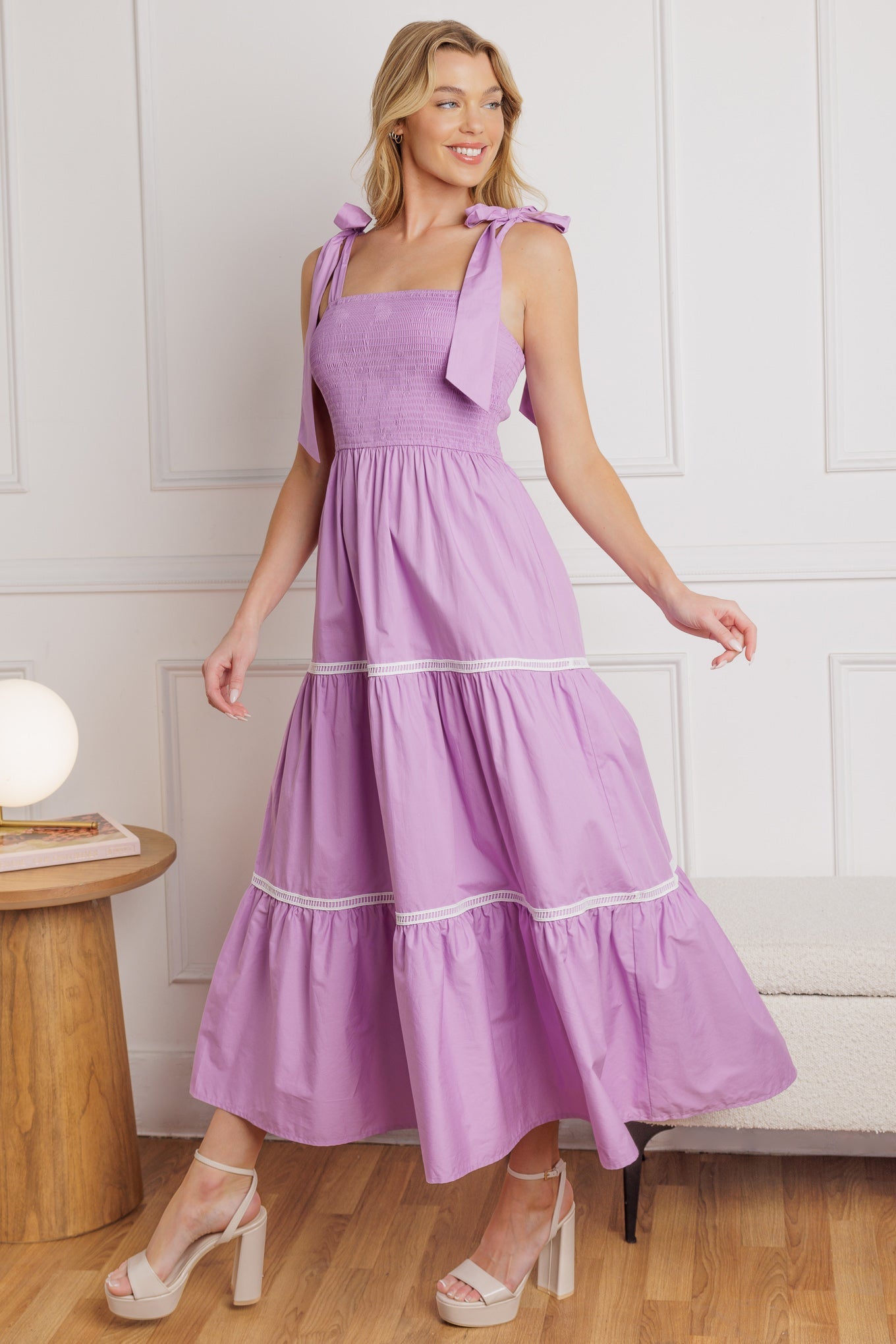 Elegant Lace Trim Poplin Midi Dress for Women - Perfect for Summer, Weddings & Special Occasions