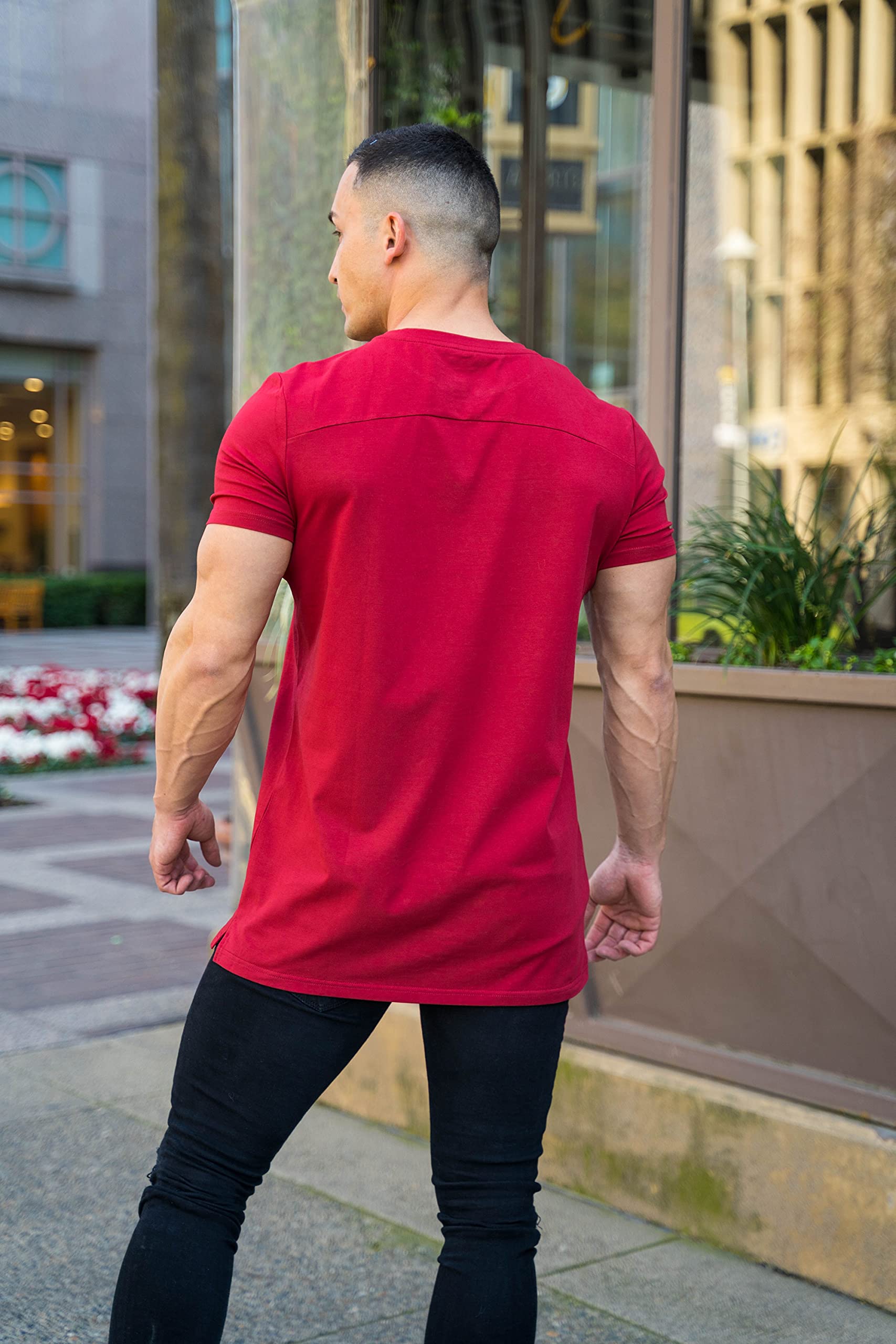 YoungLA Men's Minimalist Fitted T-Shirts | Slim Fit Long Drop Cut Tee for Gym & Workout | Comfortable Cotton Shirt for Training, Running & Casual Wear