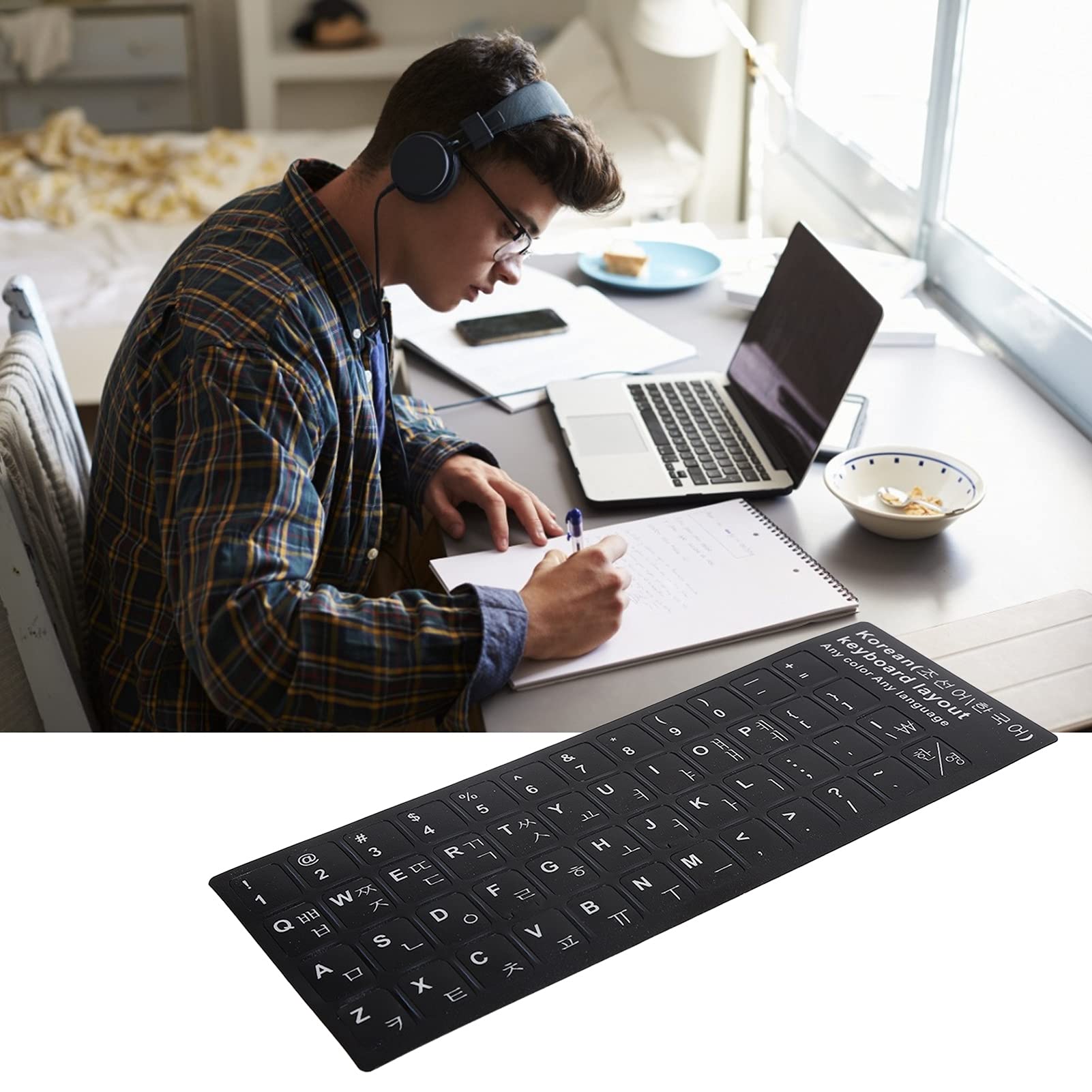 Korean Keyboard Stickers - Waterproof Laptop Keyboard Stickers for 10-17 Inch Notebooks & Desktops | Korean Language Learning & Typing Accessories for Students, Office & Travel Use
