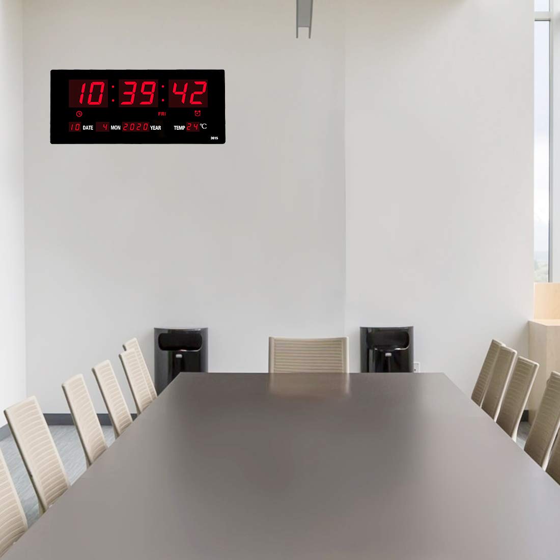 14.1 Inch Large LED Digital Wall Clock with Calendar, Temperature, Date & Day Display - Electric Wall Mount or Desk Clock (Red) - Perfect for Home, Office, Classroom & Bedroom Decor