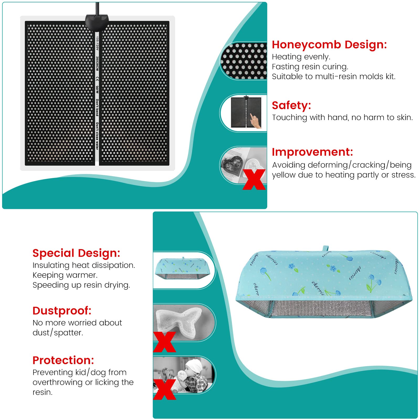 Epoxy Heating Mat with Timer & Cover - Fast Curing Drying Warming Machine for Resin Molds - Perfect for DIY Crafts, Jewelry Making & Art Projects
