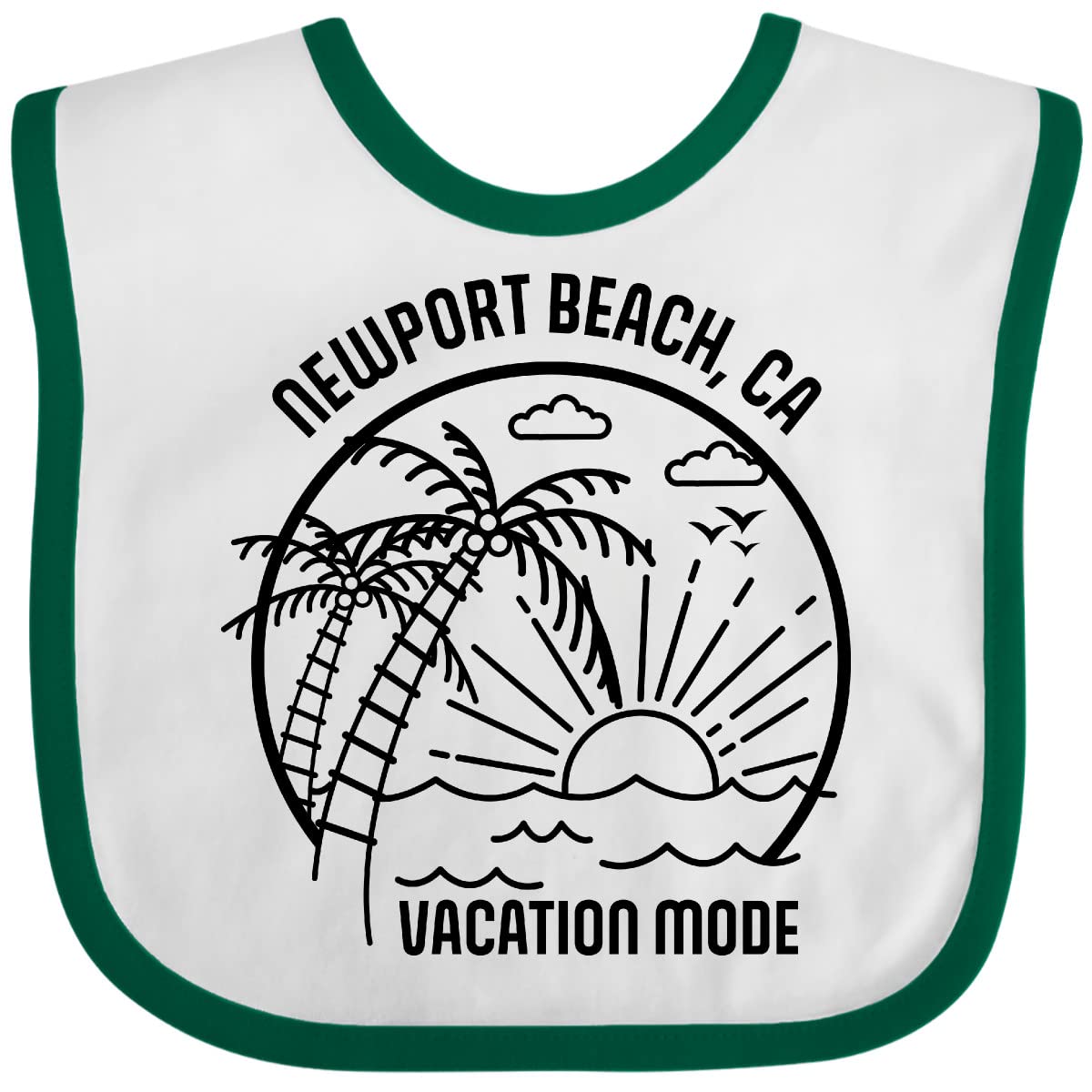 Inktastic Summer Vacation Mode Newport Beach California Baby Bib - Soft Cotton Drool Bib for Infants & Toddlers - Perfect for Beach Trips, Travel, and Everyday Use