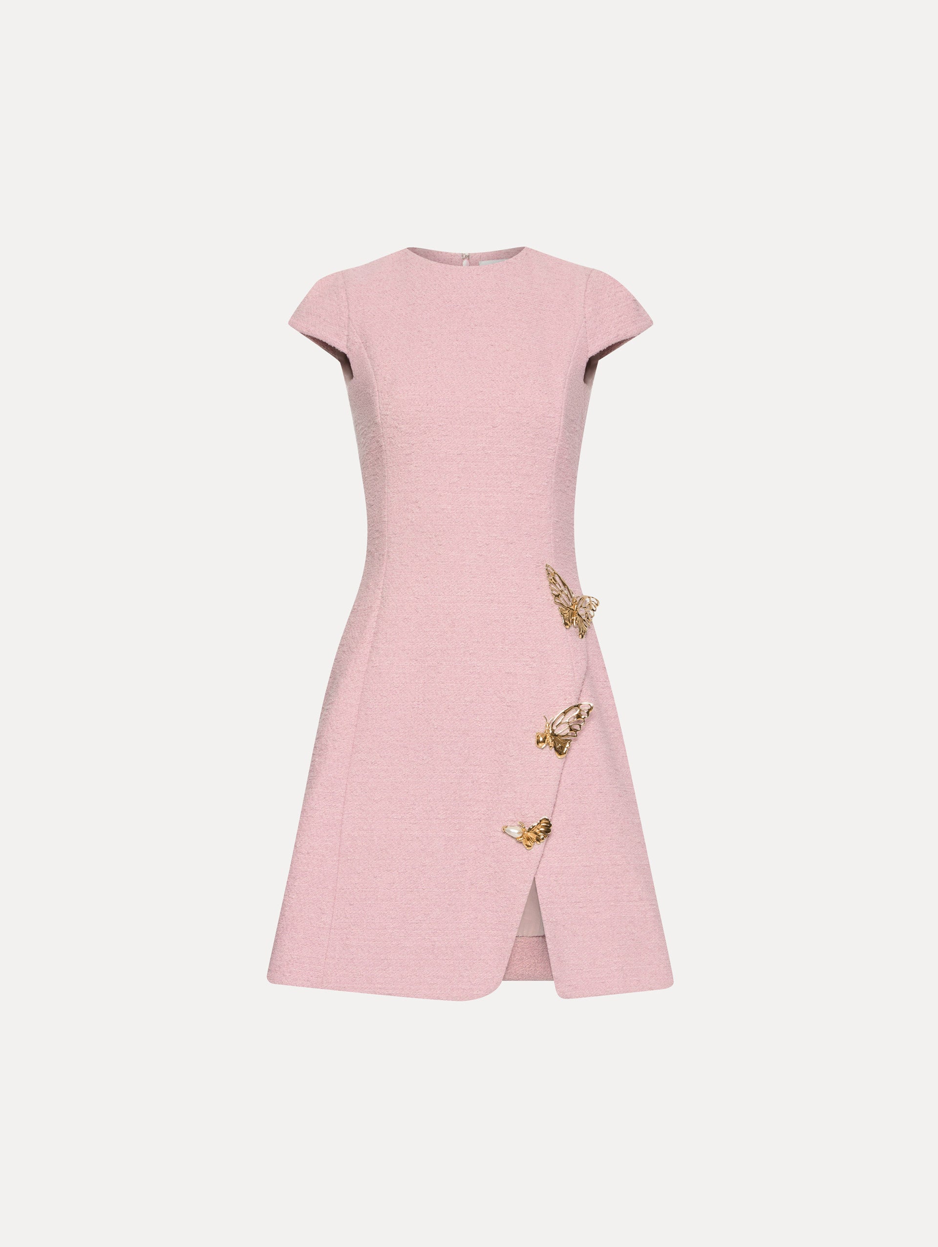 Elegant Butterfly Detailed Tweed Dress for Women - Vintage-Inspired Floral Embroidered Party Cocktail Dress - Perfect for Weddings, Date Nights & Special Occasions