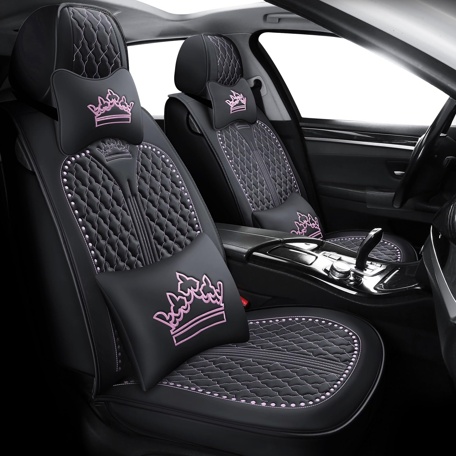 Premium Universal Fit 5-Seat Full Set Luxury Leather Car Seat Covers - All-Weather Protection (Black & Pink) | Perfect for SUVs, Sedans & Trucks | Enhances Comfort & Protects Upholstery