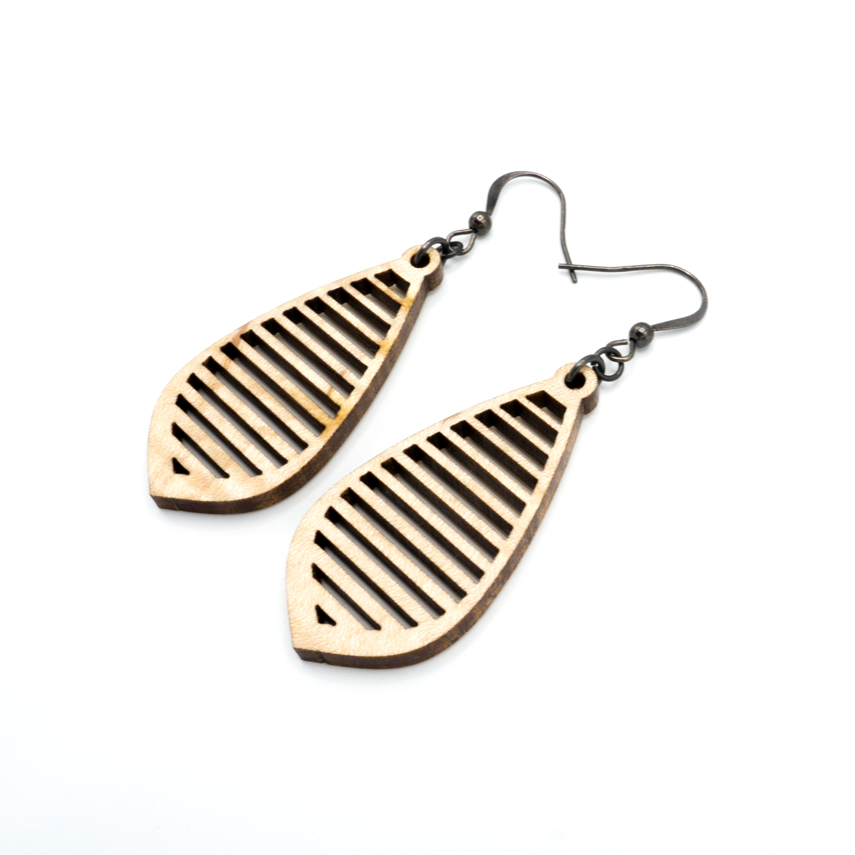Gem Point 10 [S] - Handmade Curly Maple Wood Earrings | Lightweight Dangle Earrings for Women | Perfect for Boho, Casual & Office Wear