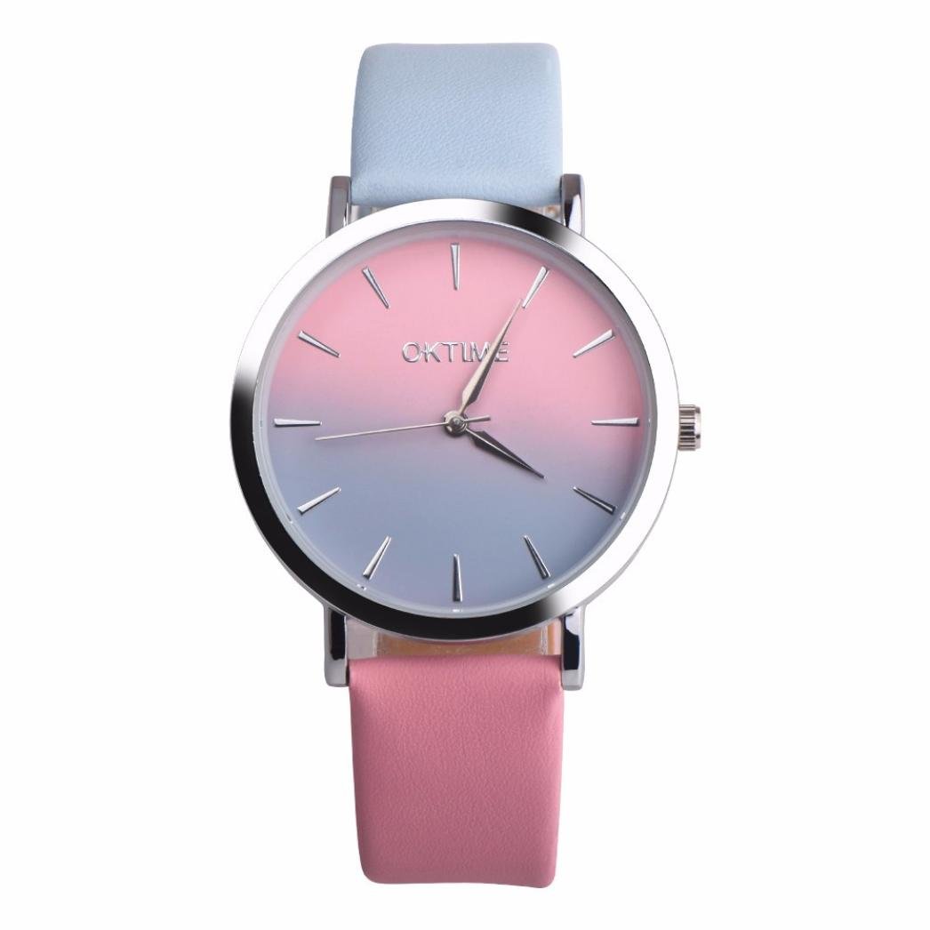 Elegant Analog Quartz Watches for Women - Retro Rainbow Design Leather Band, Large Dial Dress Wristwatch - Perfect for Office, Party & Everyday Wear