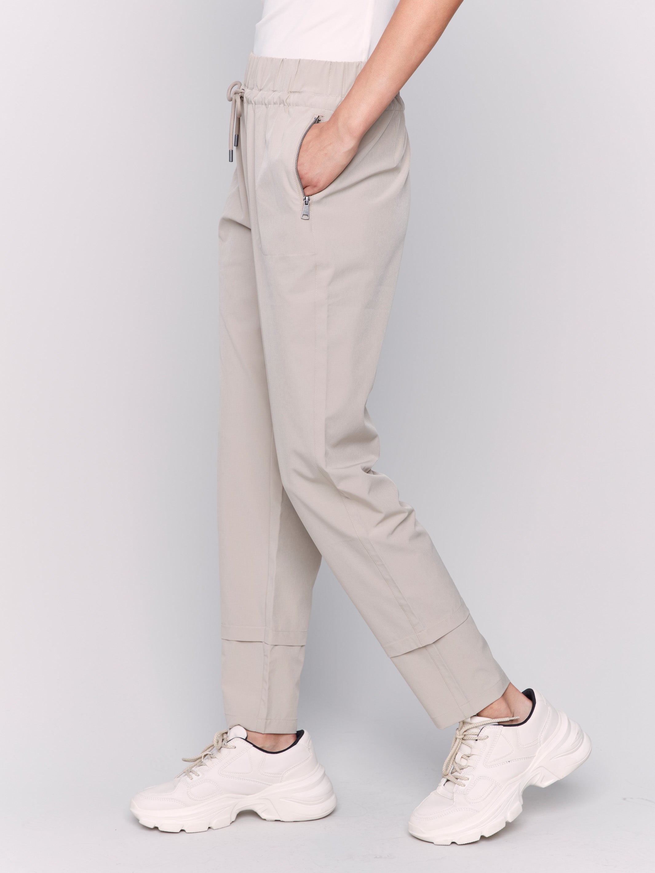 Techno Pants for Men - Comfortable Greige Techwear Trousers for Urban Commuting & Outdoor Activities