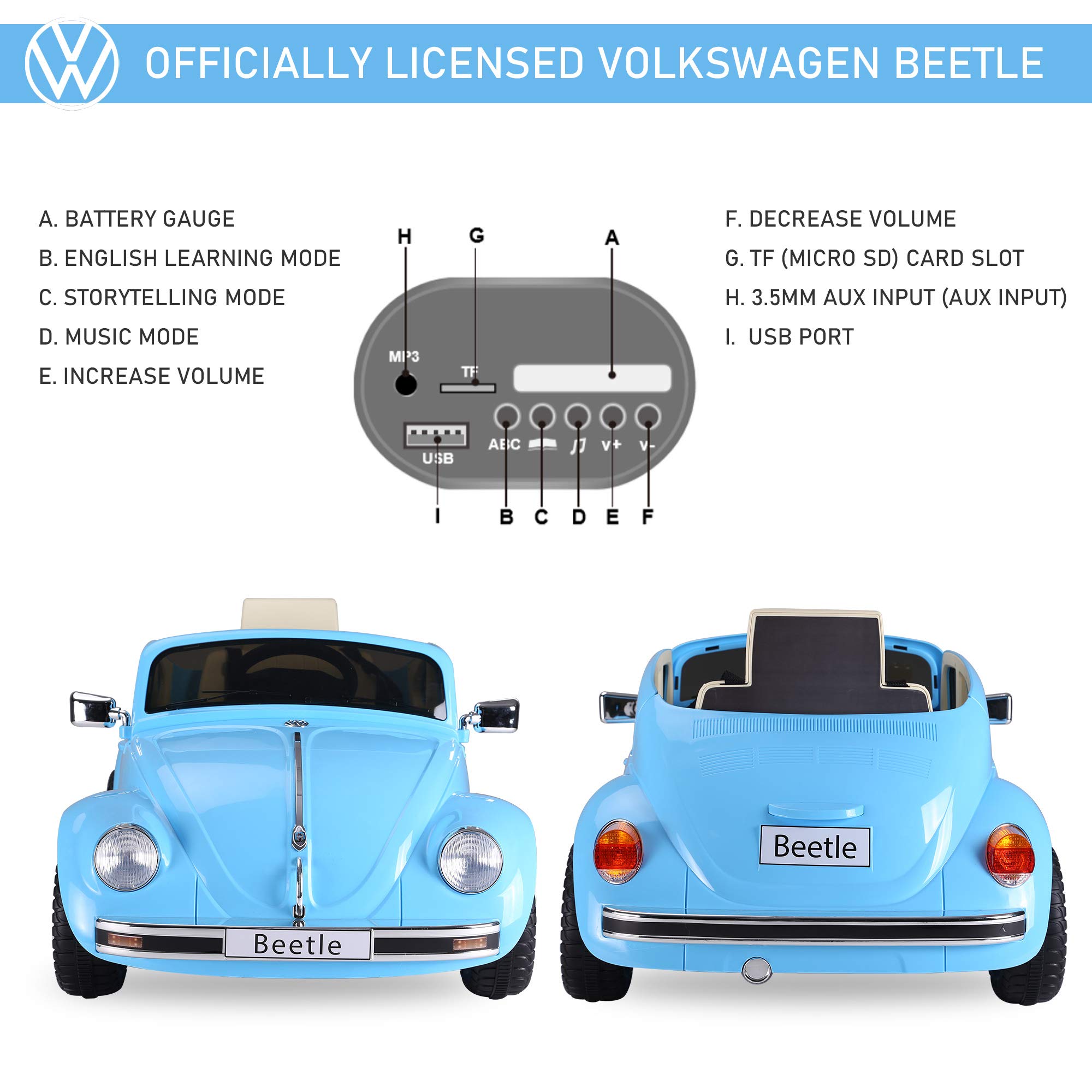**Volkswagen Beetle Electric Kids Ride-On Car – 6V Battery-Powered Toy with Remote Control, Music, Horn & LED Lights – Blue Ride-On Car for Boys & Girls Ages 3-6 – Perfect for Indoor & Outdoor Play**