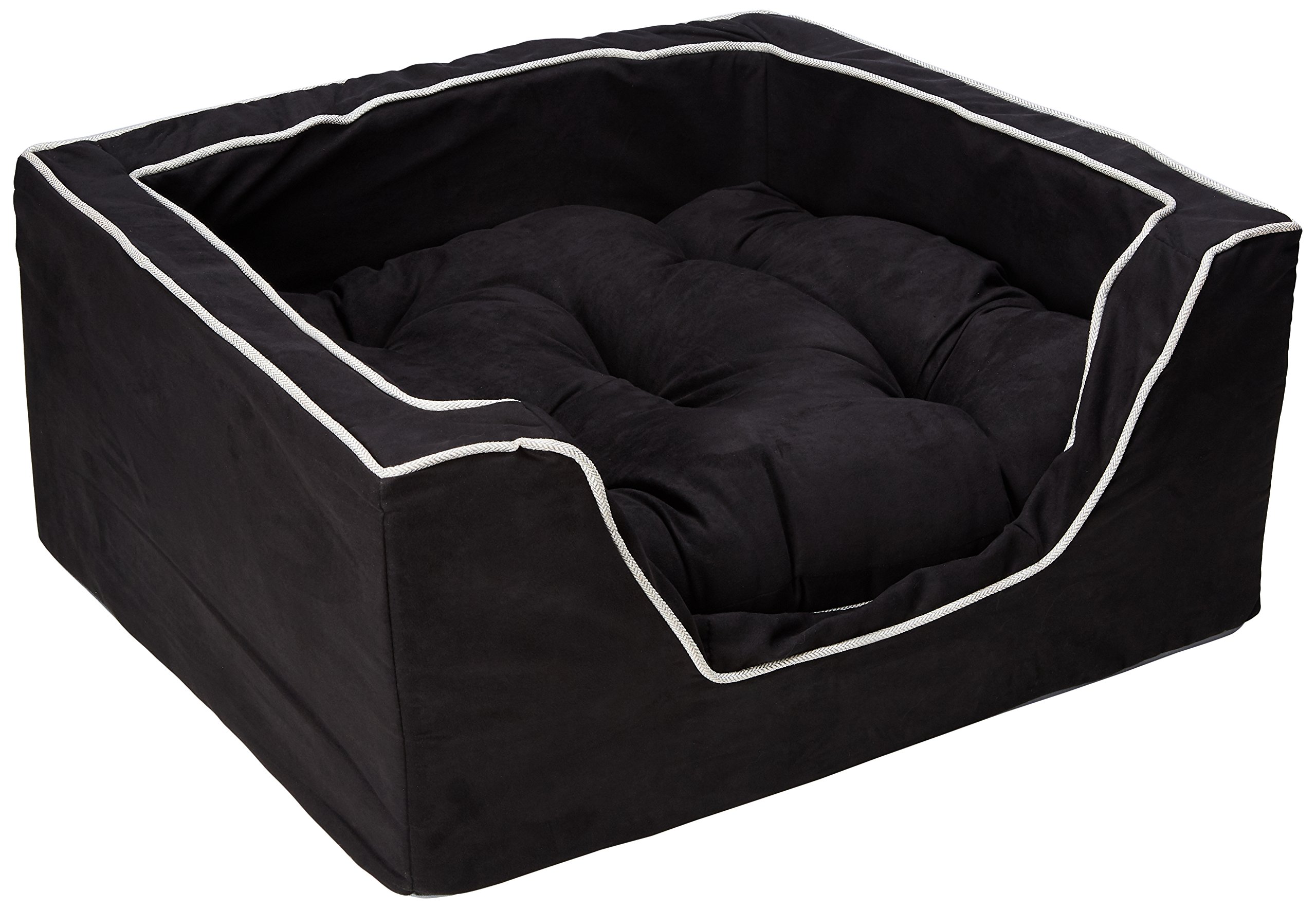 Premium Snoozer Luxury Square Pet Bed for Dogs & Cats - Large Size, Soft Black Herringbone Design - Perfect for Home, Office & Travel Use