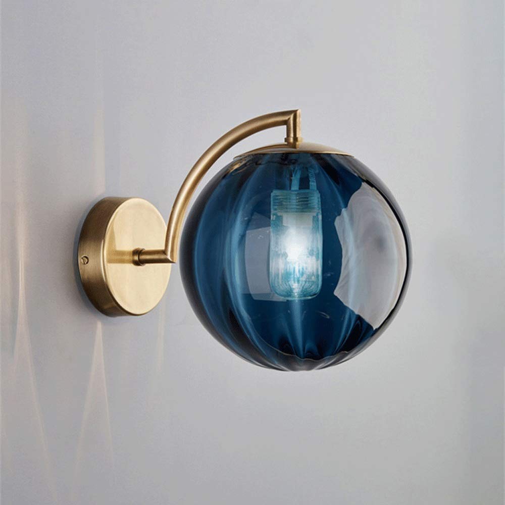Nordic Modern Wall Lights - Iron Art Wall Lamp with Globe Glass Shade, Metal Wall Sconces for Hallway, Living Room, Dining Room, Bedroom - Decorative Geometric Vanity Mirror & Bedside Lighting (Blue) - Perfect for Ambient Lighting in Home Decor and Interior Design