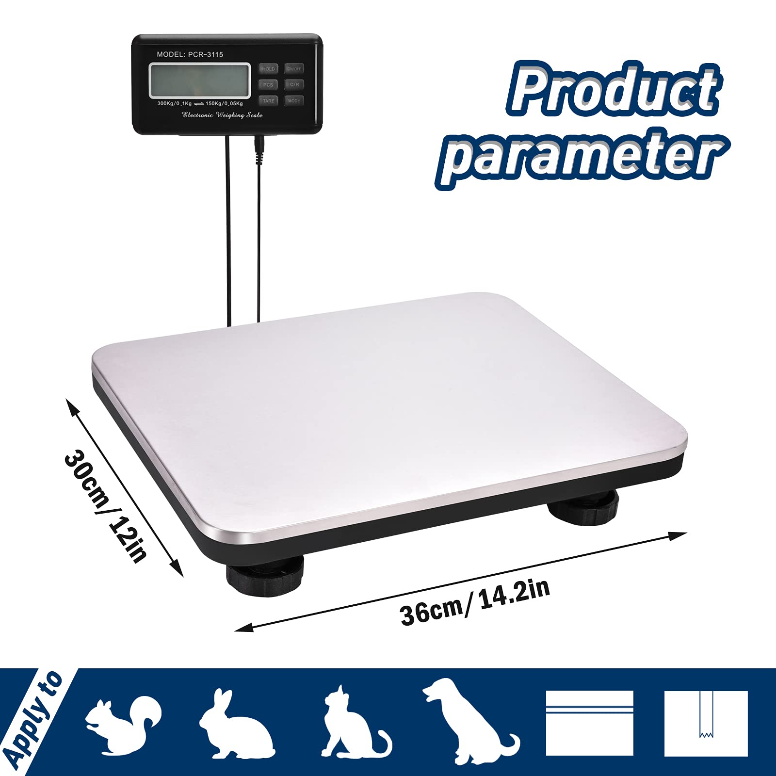 660lbs Digital Postal Scale with LCD Display - Heavy Duty Stainless Steel Shipping Scale for Packages (300kg Capacity, 14