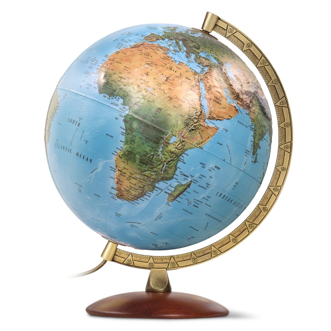 Waypoint Geographic Illuminated World Globe with Wood Stand - Blue LED Light, Raised Relief Map & 1000+ Updated Locations - Perfect for Home Office, Classroom & Geography Enthusiasts