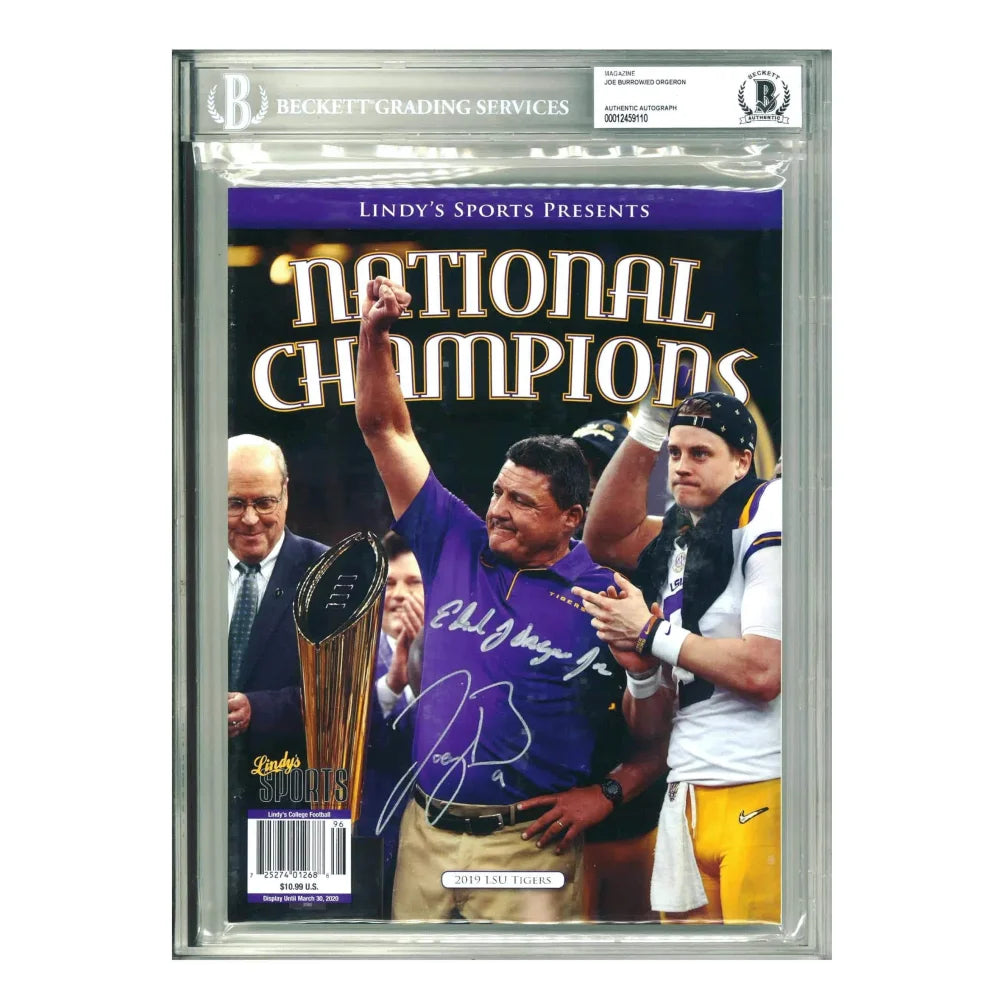 Joe Burrow & Ed Orgeron Dual Signed LSU Lindy's Program - BAS Encapsulated Authentic Collectible Photo - Perfect for LSU Tigers Fans, Sports Memorabilia Collectors & Football Enthusiasts