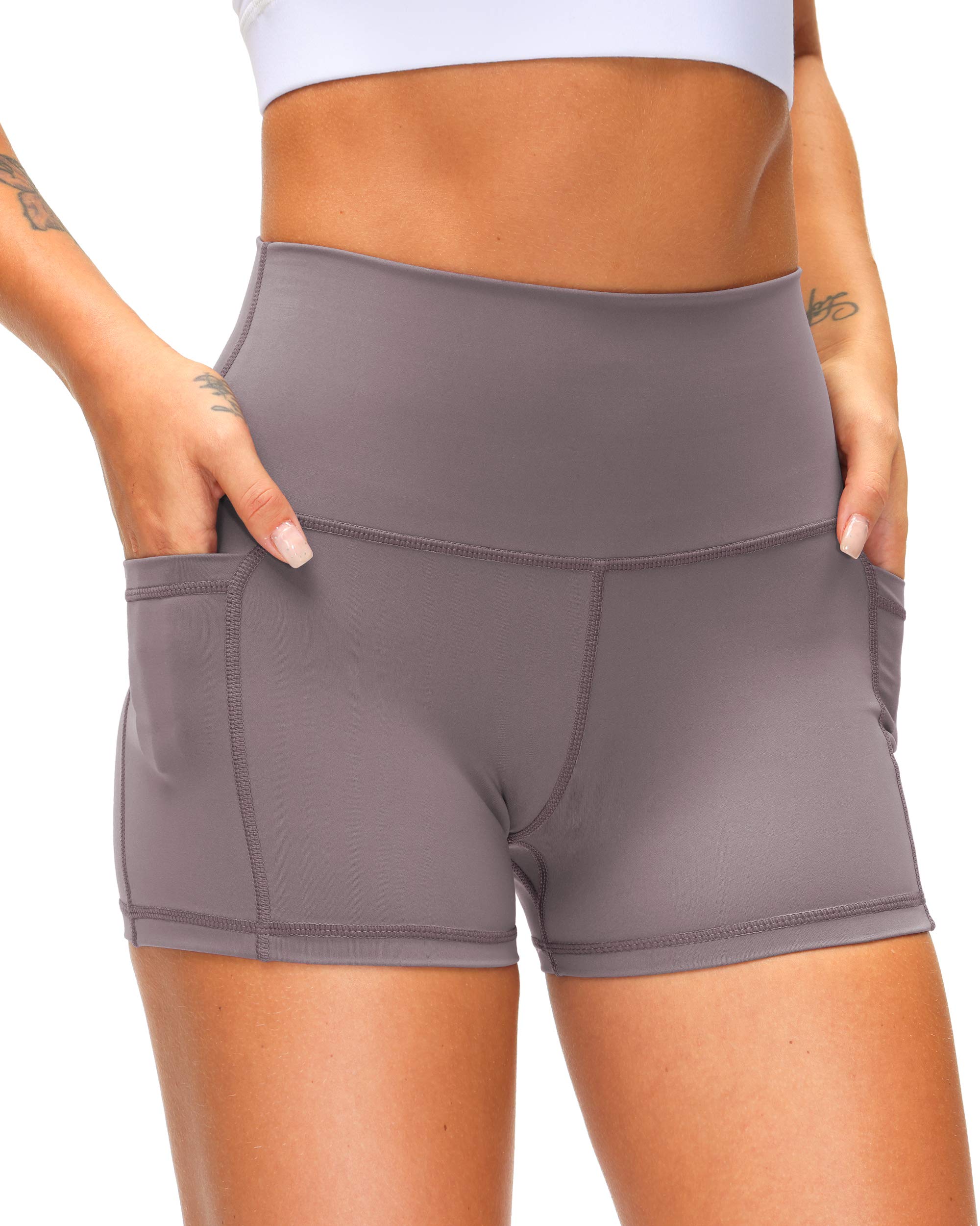 Women's High Waist Yoga Shorts with Side Pockets - Tummy Control Workout Running Gym Biker Shorts 8