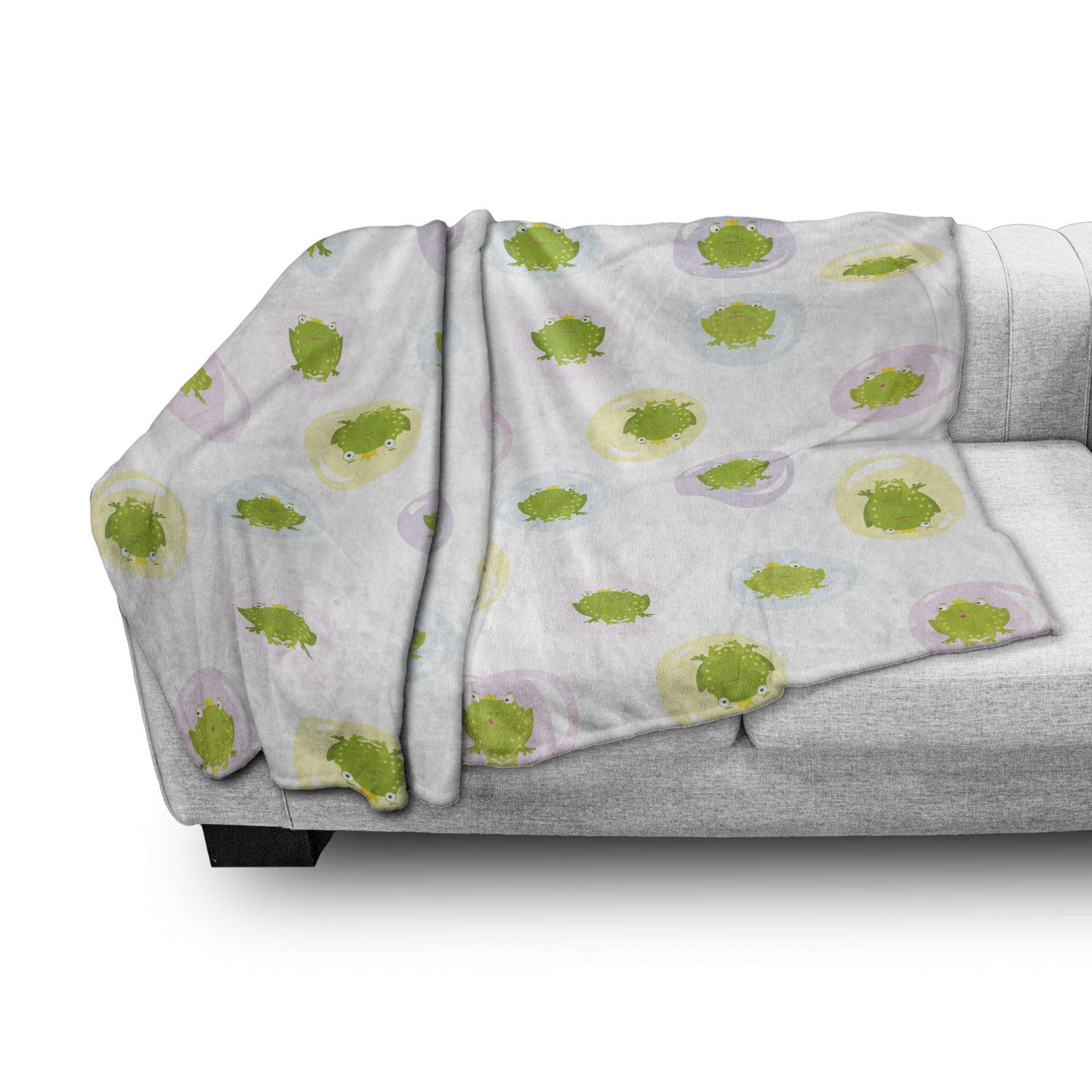 Ambesonne Cartoon Frog Prince Throw Blanket - Soft Flannel Fleece Accent Blanket in Pastel Yellow Green, 50