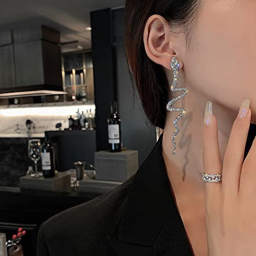 Sttiafay Gold Snake Earrings for Women - Elegant Crystal Drop Dangle Earrings, Personalized Exaggerated Long Stud Jewelry for Party, Prom, Date Night & Special Occasions
