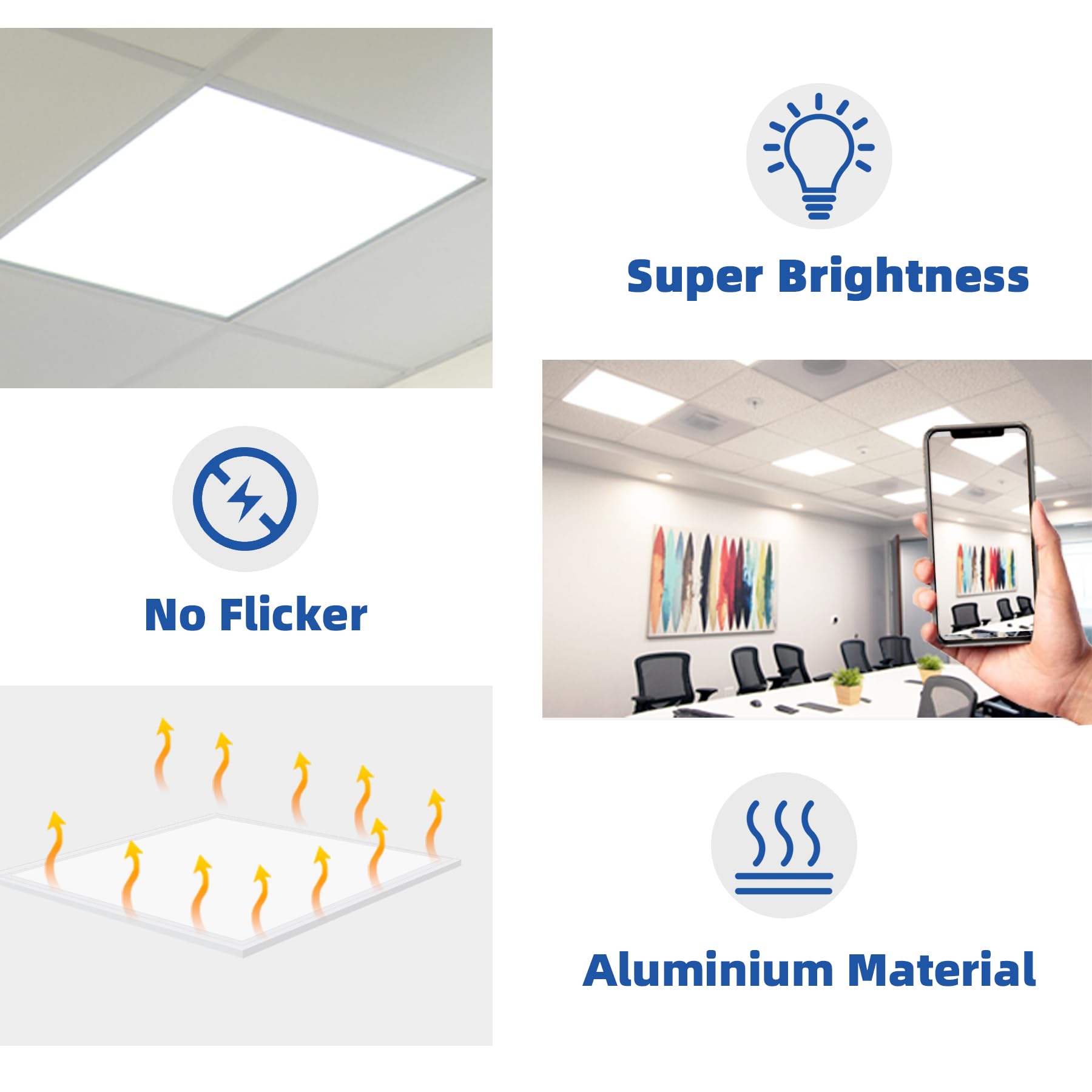 4 Pack 2x2 LED Flat Panel Lights - 45W 5800LM Dimmable Drop Ceiling Fixtures, 5000K Daylight White, Edge-Lit Recessed Troffer for Office & Commercial Spaces - ETL Certified - Perfect for Offices, Schools, and Retail Stores
