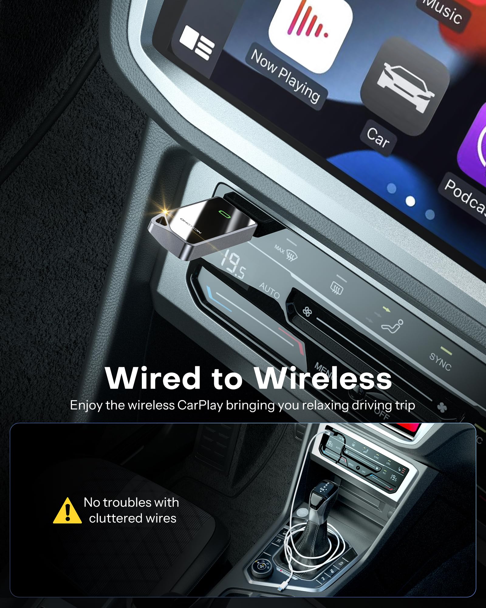 Wireless CarPlay Adapter for iPhone - Mini Plug & Play Dongle Converts Wired to Wireless CarPlay (iOS 10+, Compatible with 800+ Car Models) - Perfect for Commuting, Road Trips & Hands-Free Driving