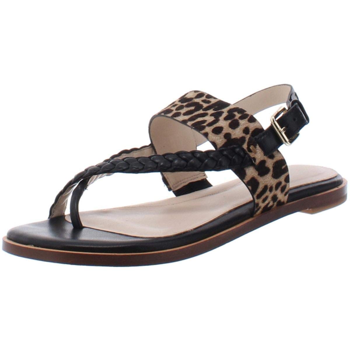 Cole Haan Women's Anica Leather Braided Thong Sandals - Black Size 8 Medium (B,M) | Comfortable Summer Casual Shoes for Beach, Vacation & Everyday Wear