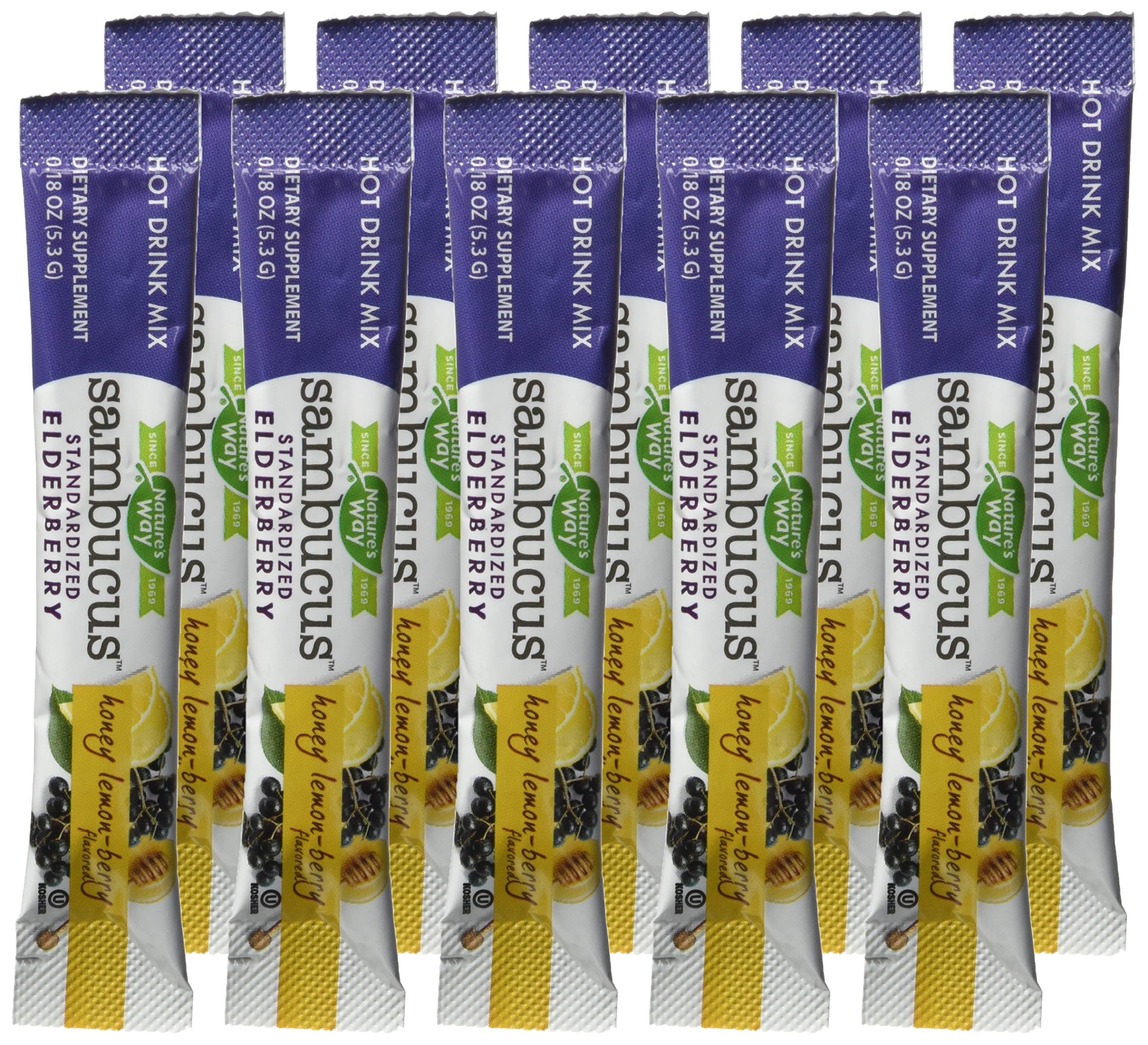 Nature's Way Sambucus Soothing Elderberry Hot Drink Mix with Vitamin C & Echinacea - Honey Lemon-Berry Flavor (10 Count, Pack of 12) | Immune Support for Cold & Flu Season, Warm Comfort Beverage for Winter Nights