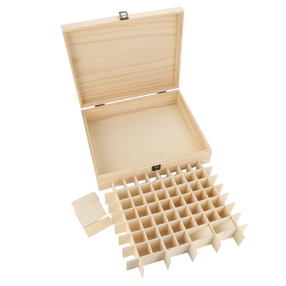 Premium 74-Slot Wooden Essential Oil Storage Box - Organizer for Aromatherapy Oils, Nail Gels & Beauty Products | Perfect for Home Spa, Salon Display & Gift Giving