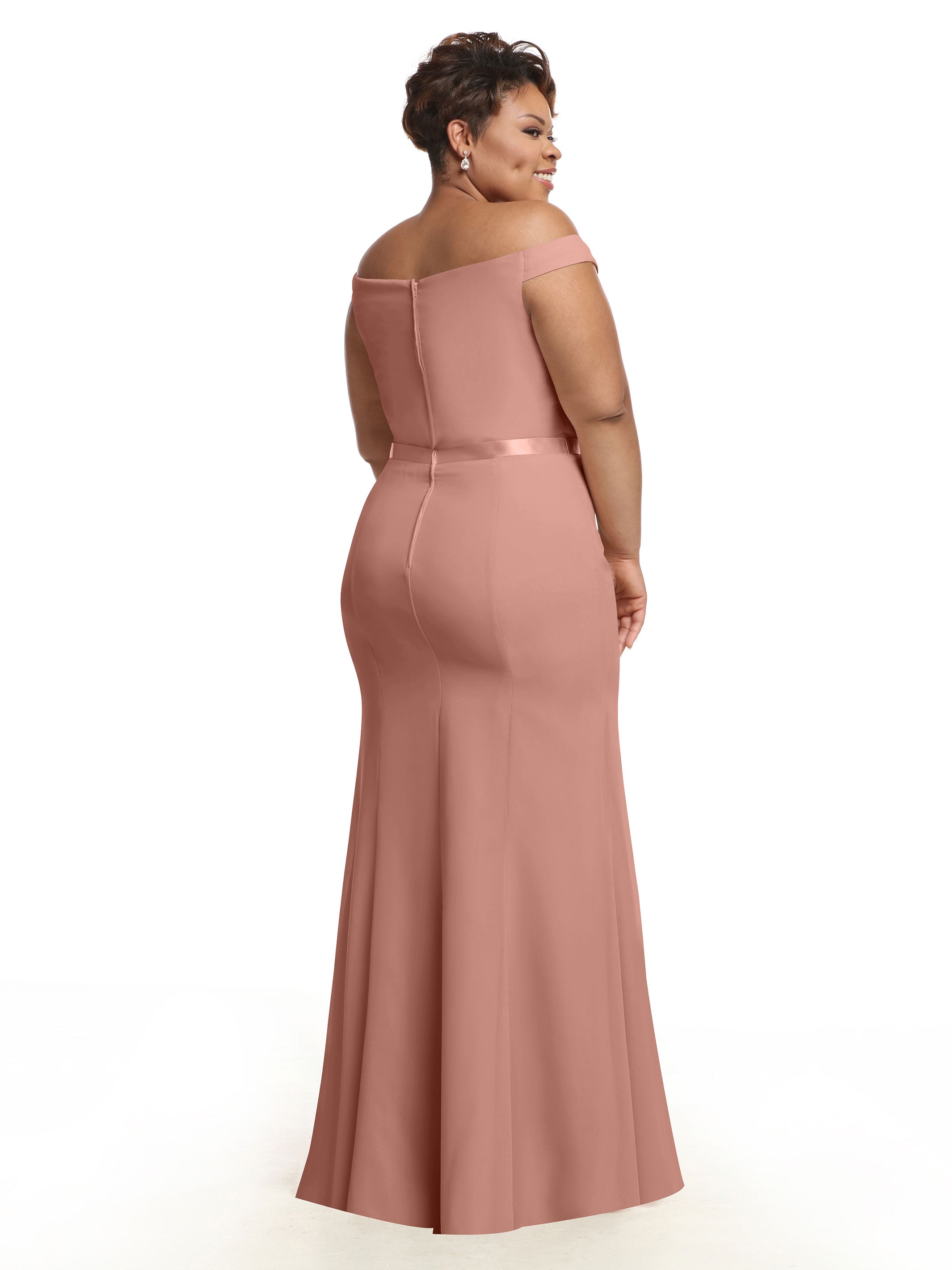 Elegant Off-The-Shoulder Chiffon Bridesmaid Dress with Ribbon Belt - Flowy Fit & Flare Design for Weddings, Parties & Special Occasions | Style #80079