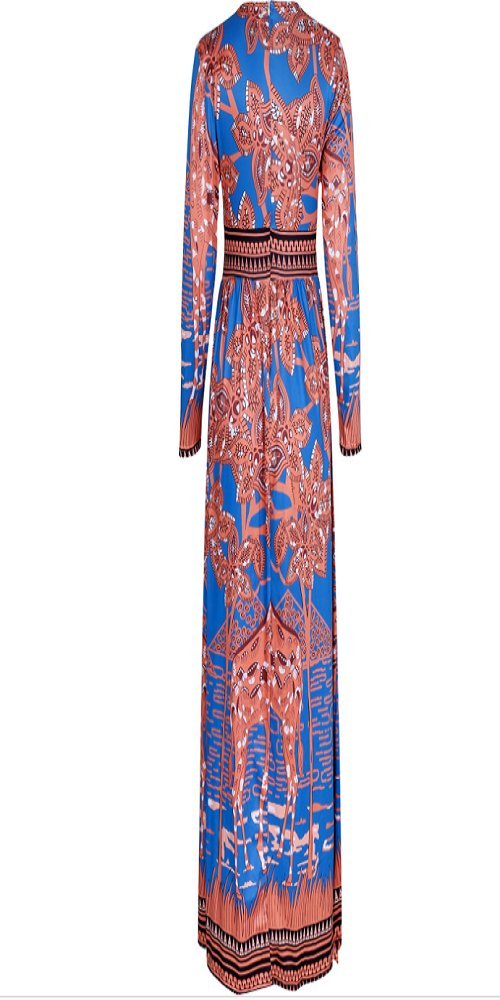 African Print Long Sleeve Maxi Dress - Women's Bohemian Floral Dress (Medium) for Beach Vacation, Summer Party & Casual Wear