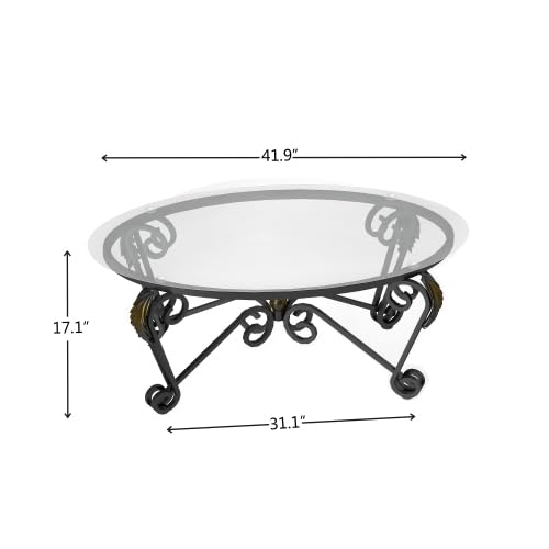 Industrial Style 3-Piece Tempered Glass Coffee Table Set - Oval Center Table with 2 Square Side Tables, Modern Metal Frame for Living Room, Apartment & Home Office | Perfect for Small Spaces, Entertaining Guests & Contemporary Decor