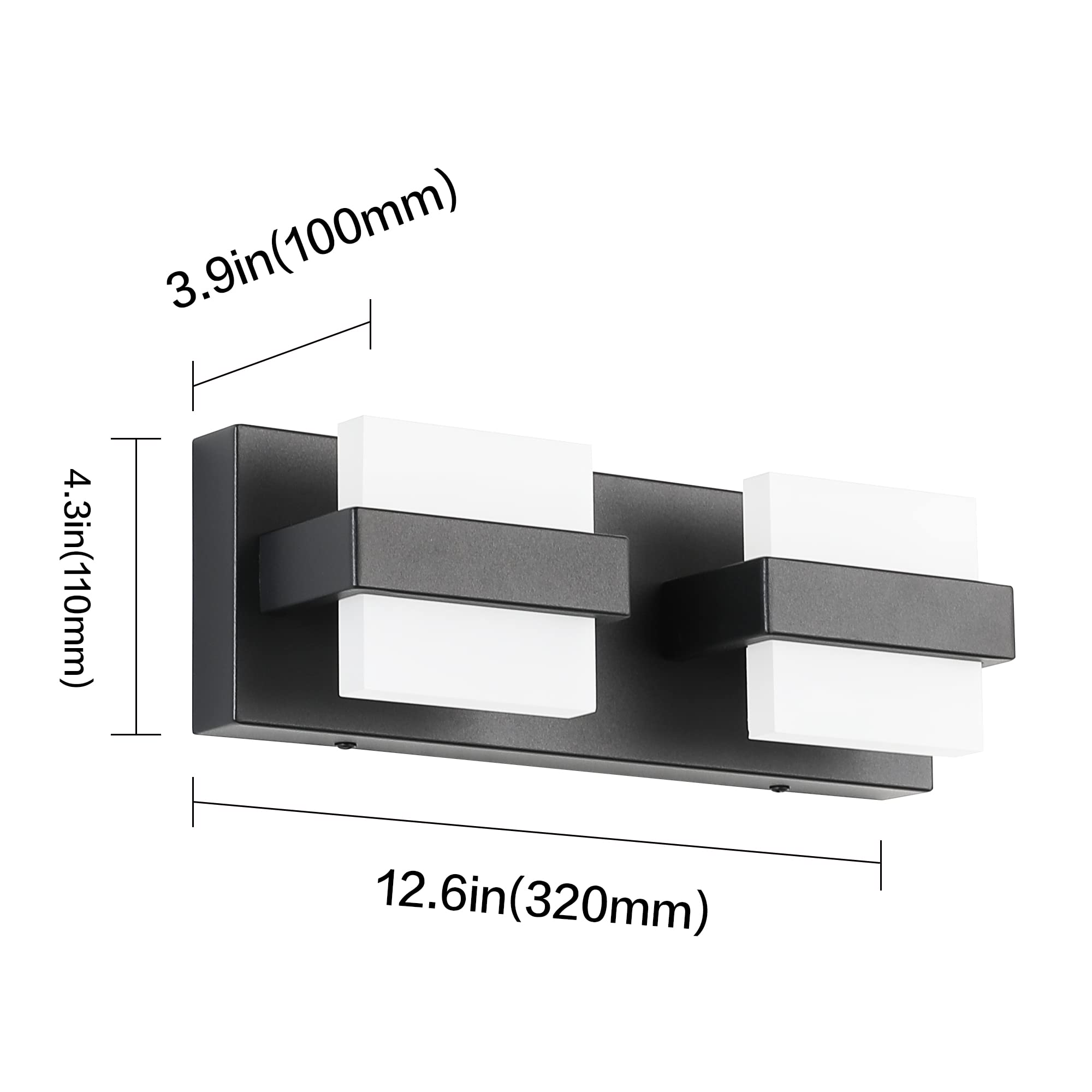 SOLFART 12.6 Inch Modern Black LED Bathroom Vanity Lights - 2 Light Fixtures for Mirror Lighting, Non-Dimmable White Light - Perfect for Bathroom Makeup, Shaving & Grooming Areas