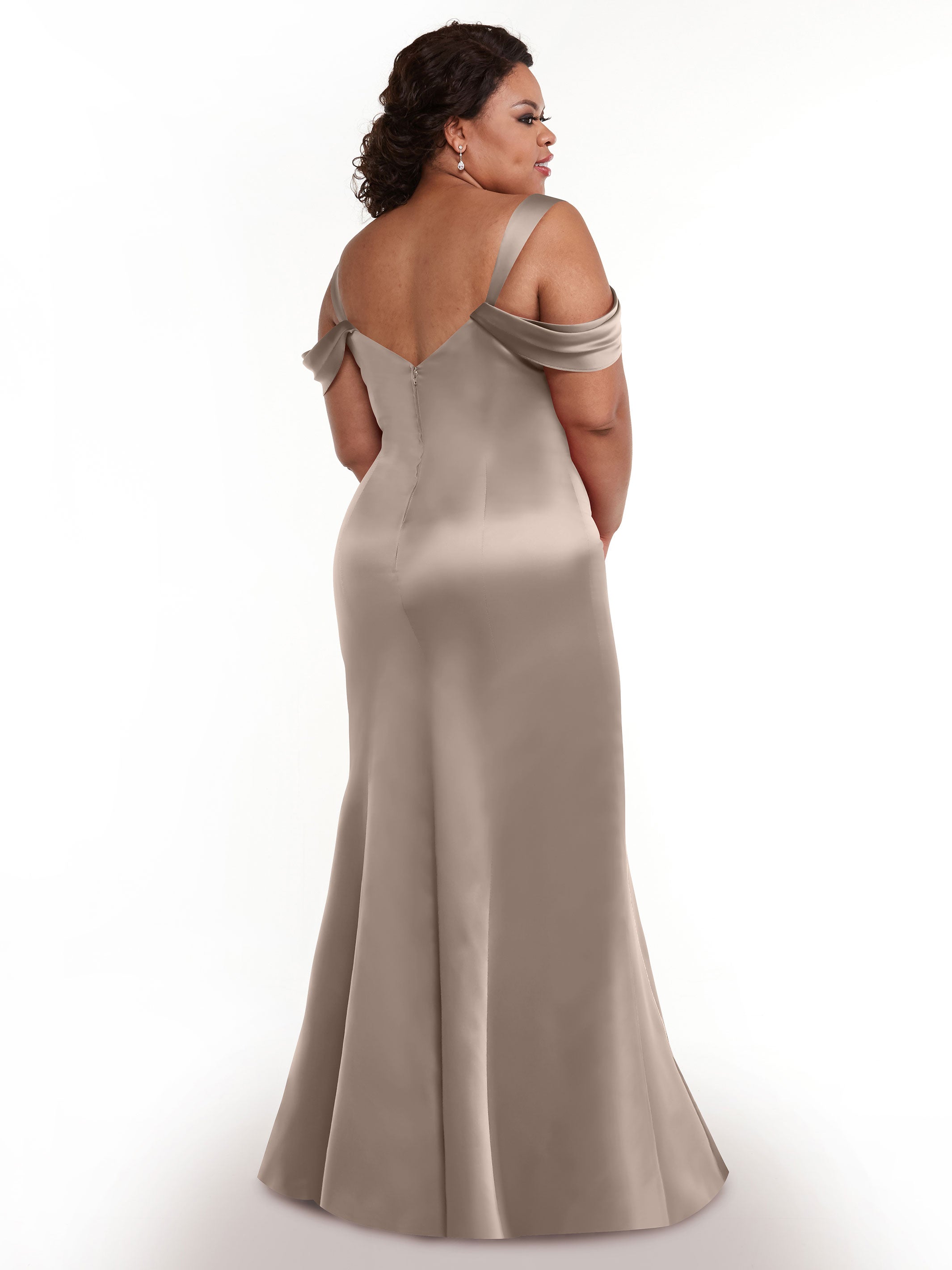 Elegant 80151 Fitted Satin Bridesmaid Dress with Off-The-Shoulder Sleeves - Perfect for Weddings, Formal Events & Special Occasions