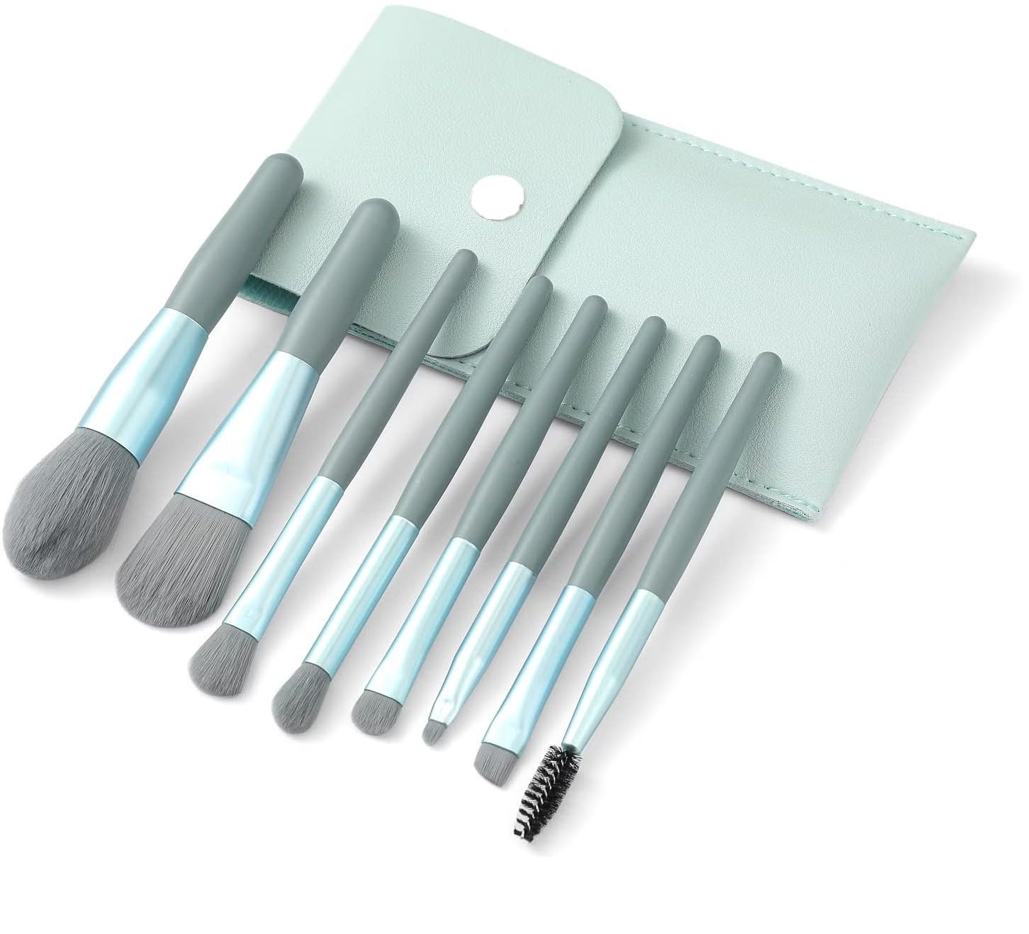 URBANMAC 8PCS Mini Makeup Brush Set with Storage Case - Blue Gray | Professional Cosmetic Brushes for Eyeshadow, Foundation & Blending | Perfect Travel Makeup Kit for On-the-Go Beauty