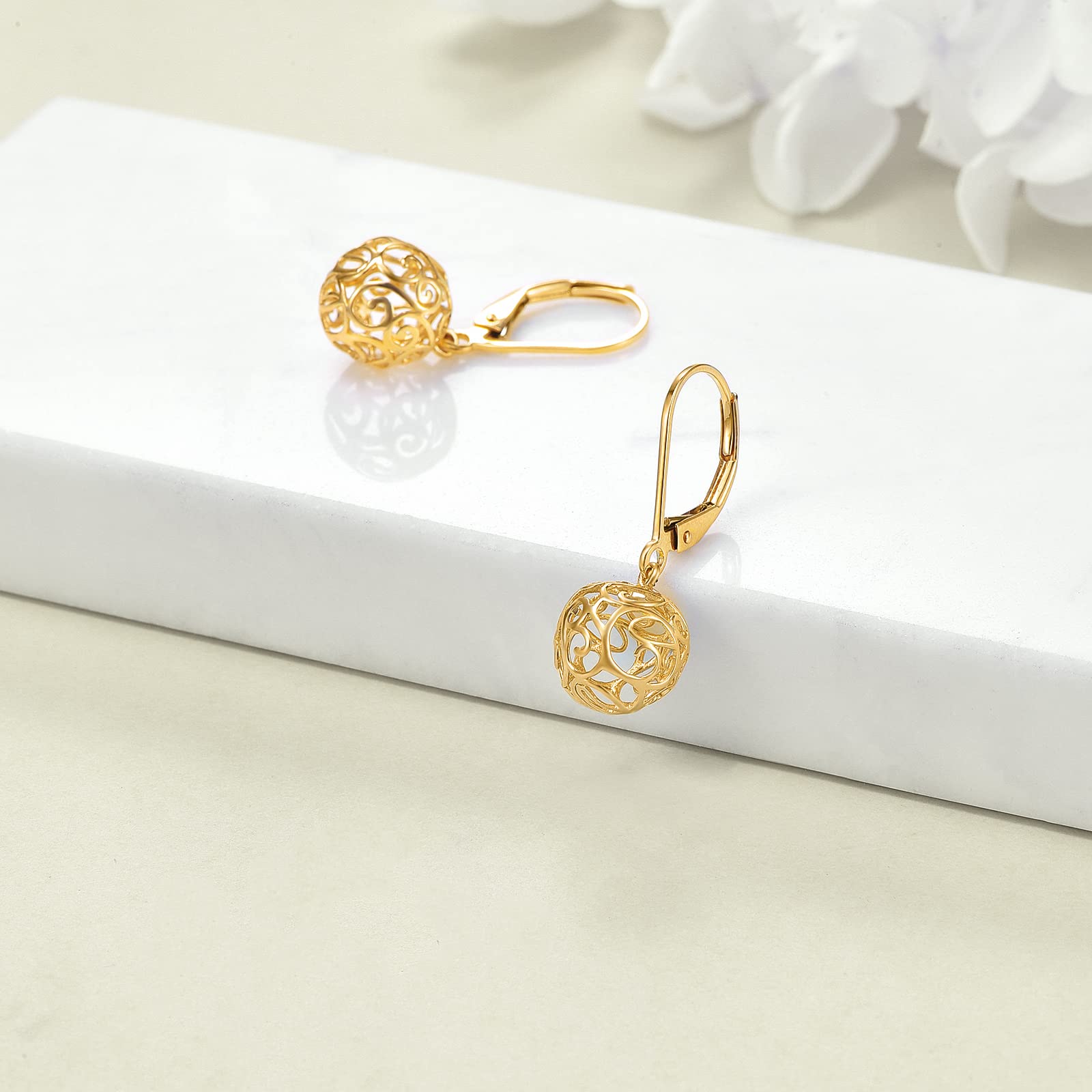 14K Solid Gold Teardrop Earrings for Women - Elegant Leverback Cage Filigree Dangle Drop Earrings | Perfect Birthday Gift for Her | Ideal for Weddings, Parties & Special Occasions